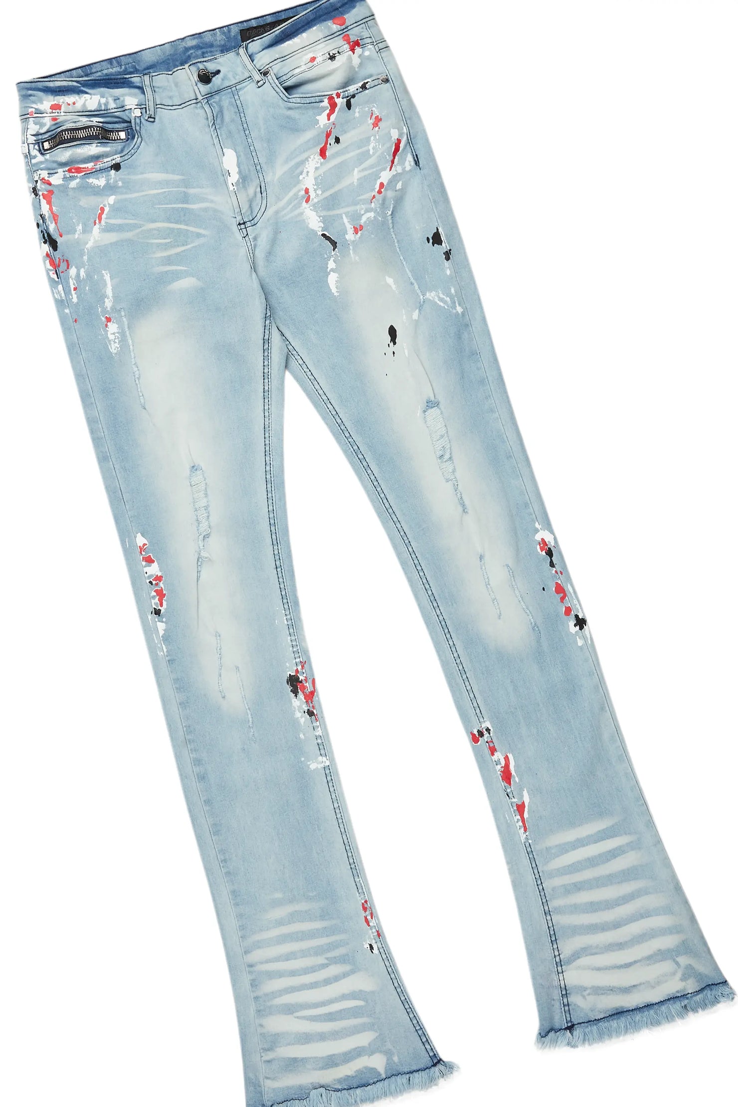 Bloke White/Blue T-Shirt/Stacked Flare Jean Set