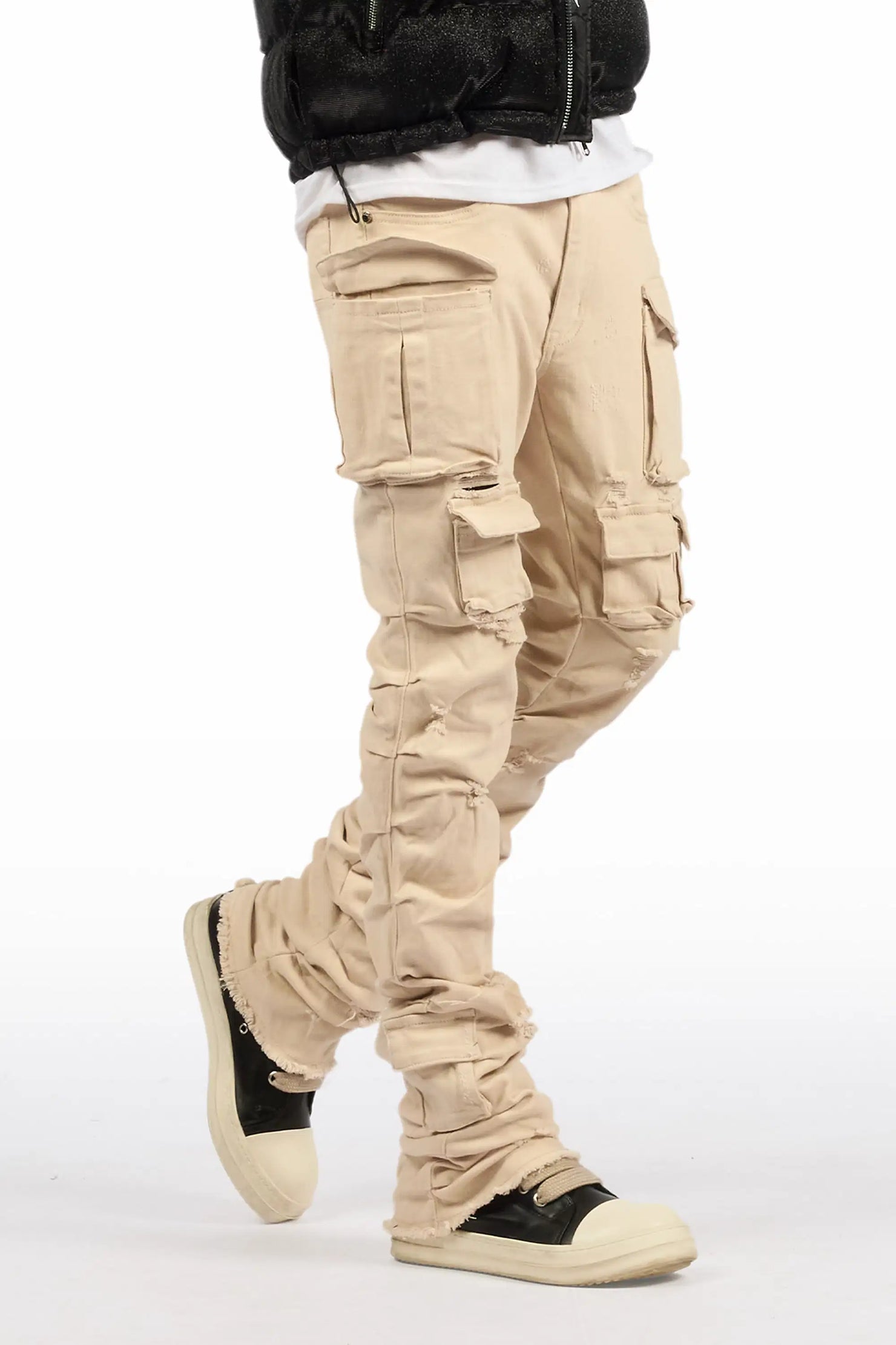 Gentry Beige Stacked Flare Jean