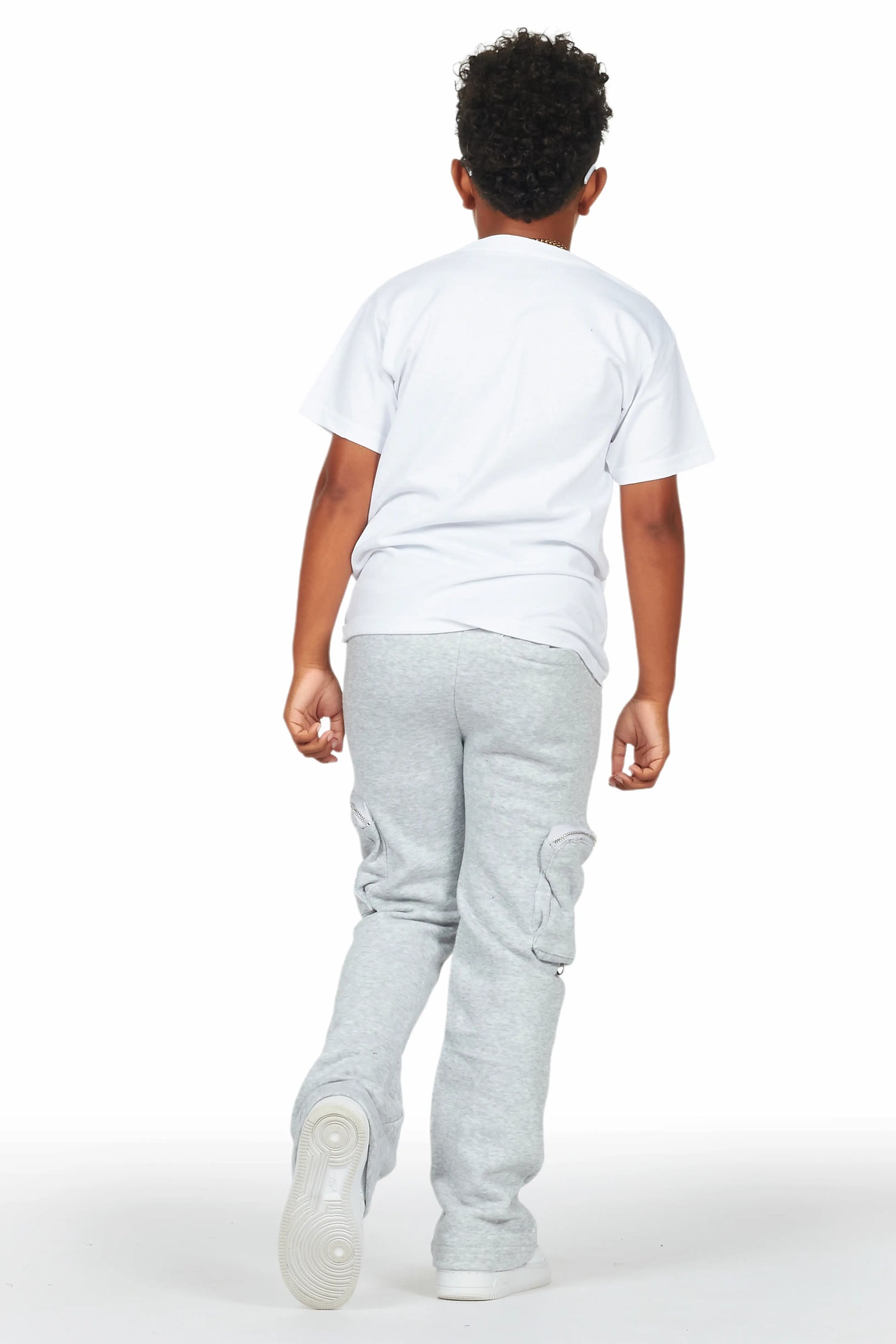 Boys Colin Heather Grey Stacked Flare Track Pants
