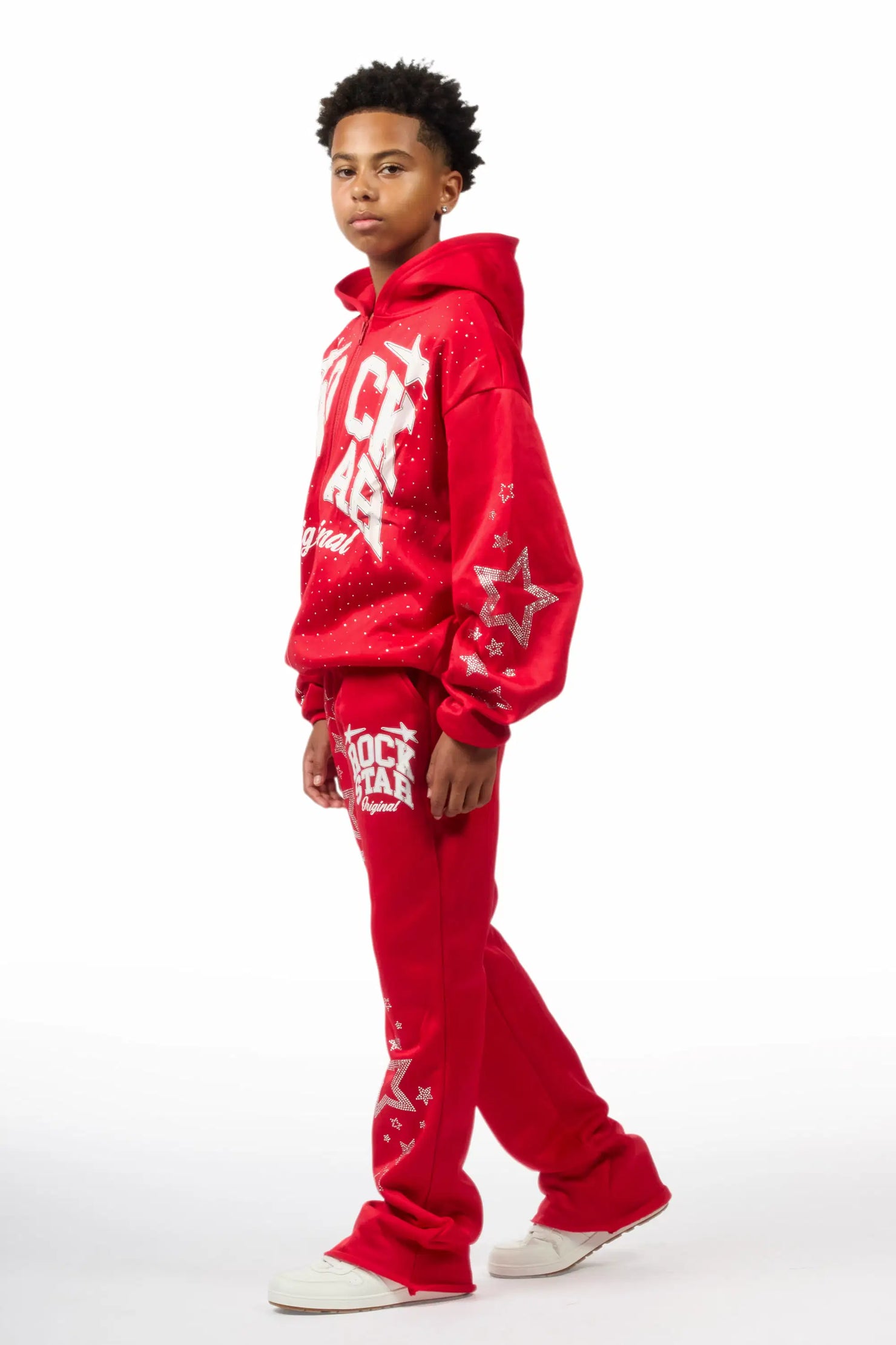 Boys Flaveyo Red/White Rhinestone Stacked Track Set