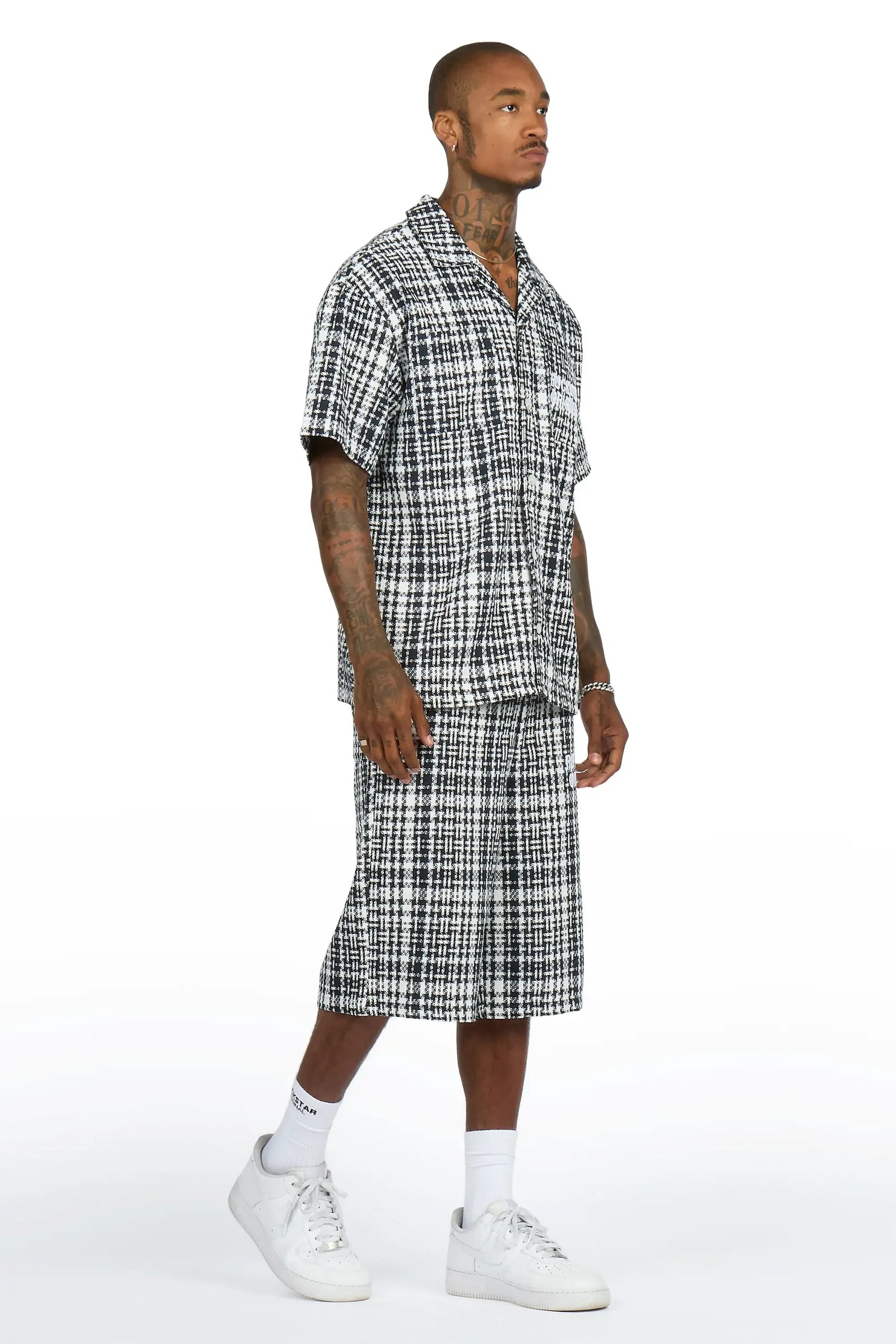 Kashton Black Button Down Shirt/Jort Set