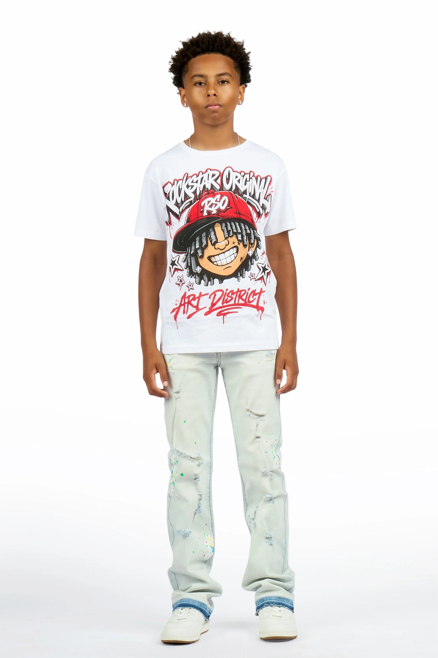 Boys Troy Blue/Multi Stacked Painter Jean