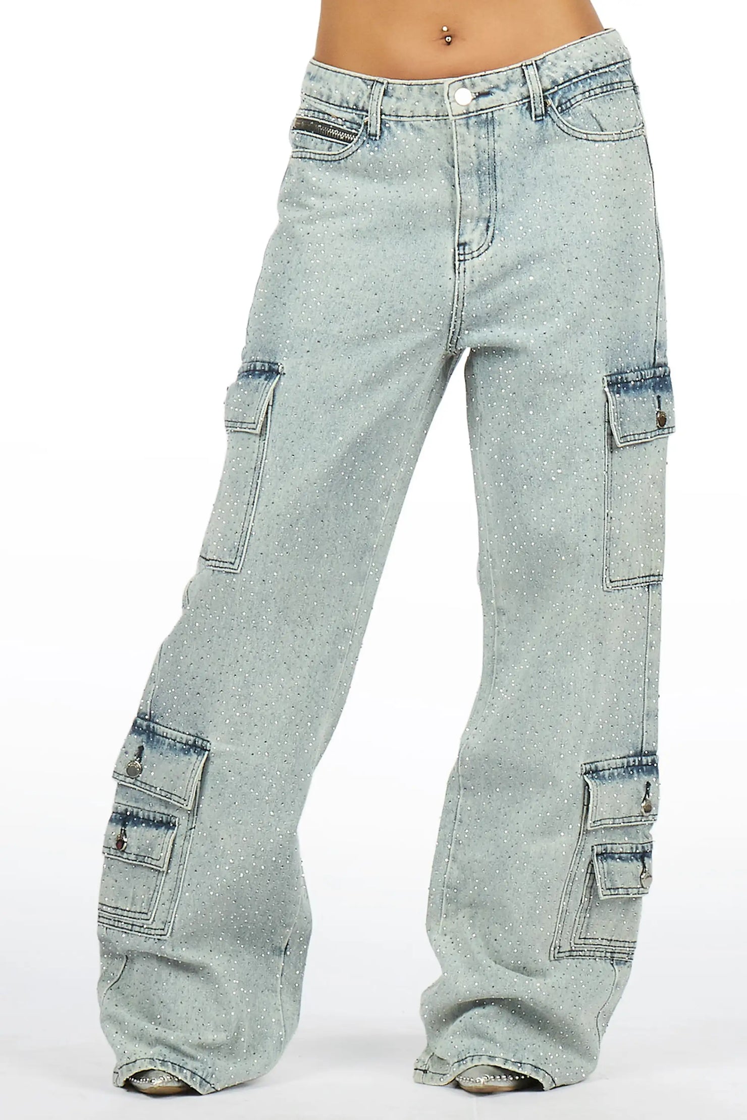 Dominika Light Wash Rhinestone Baggy Fit Jean