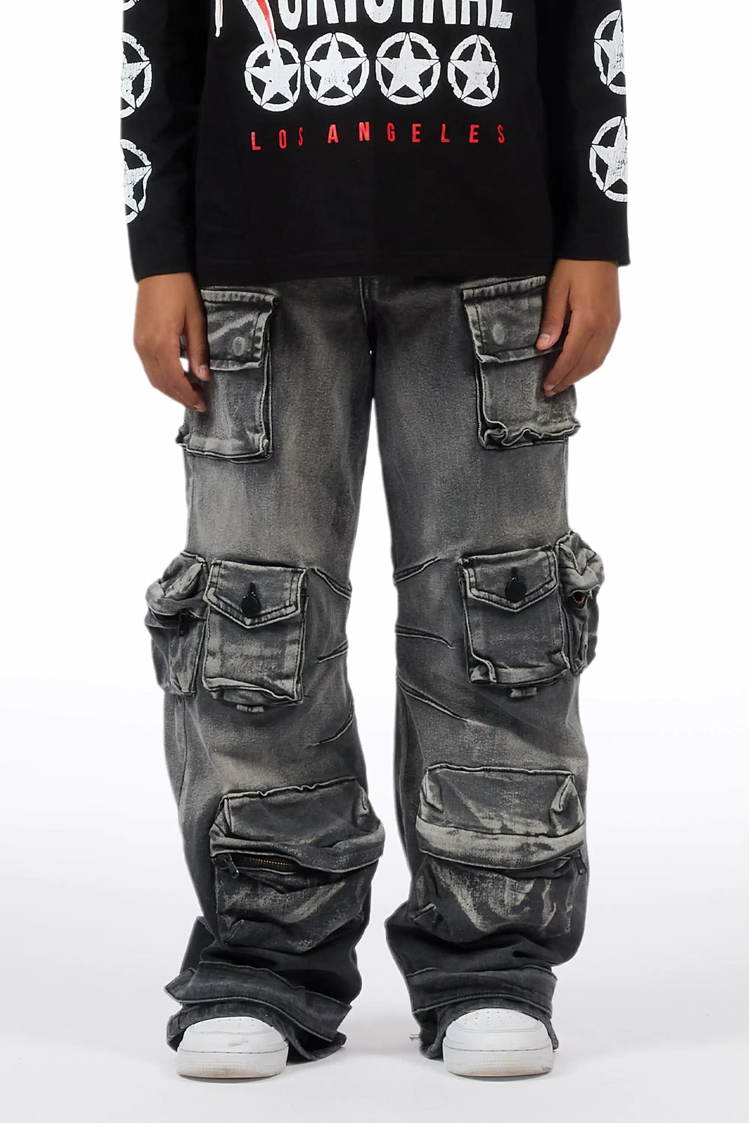 Boys Mahesh Grey Baggy Cargo Jean