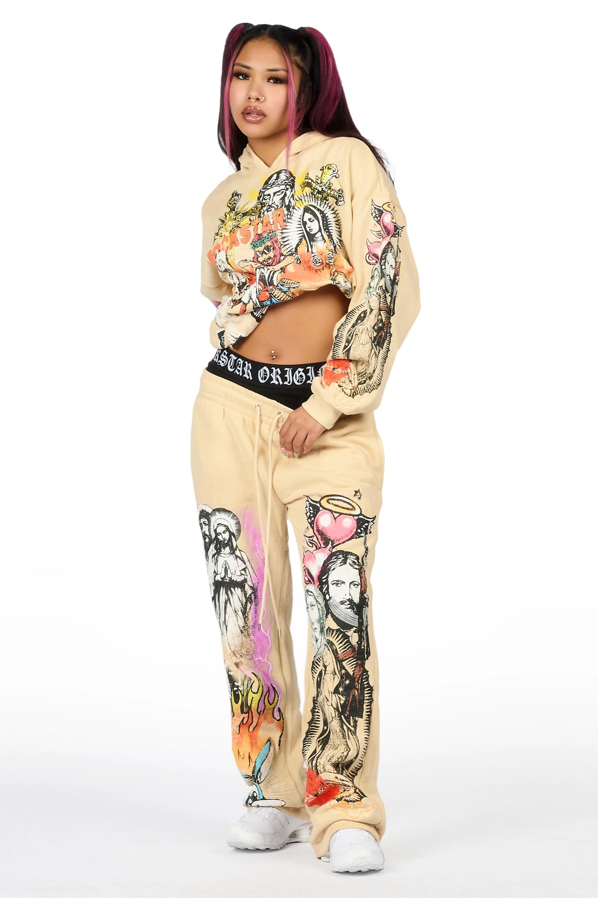 Obscura Beige Graphic Baggy Fit Track Set