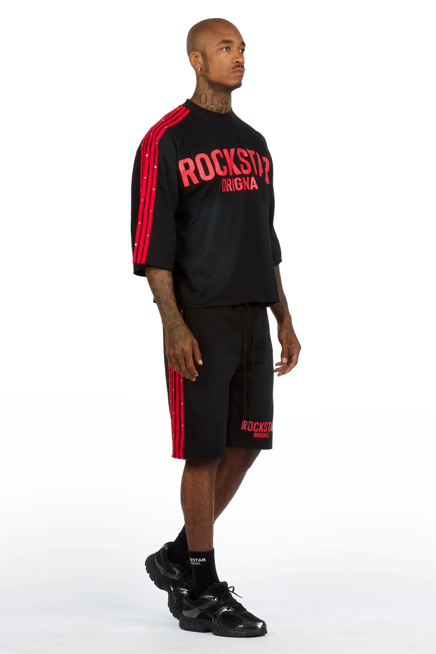 Gulis Black/Red Rhinestone T-Shirt Short Set