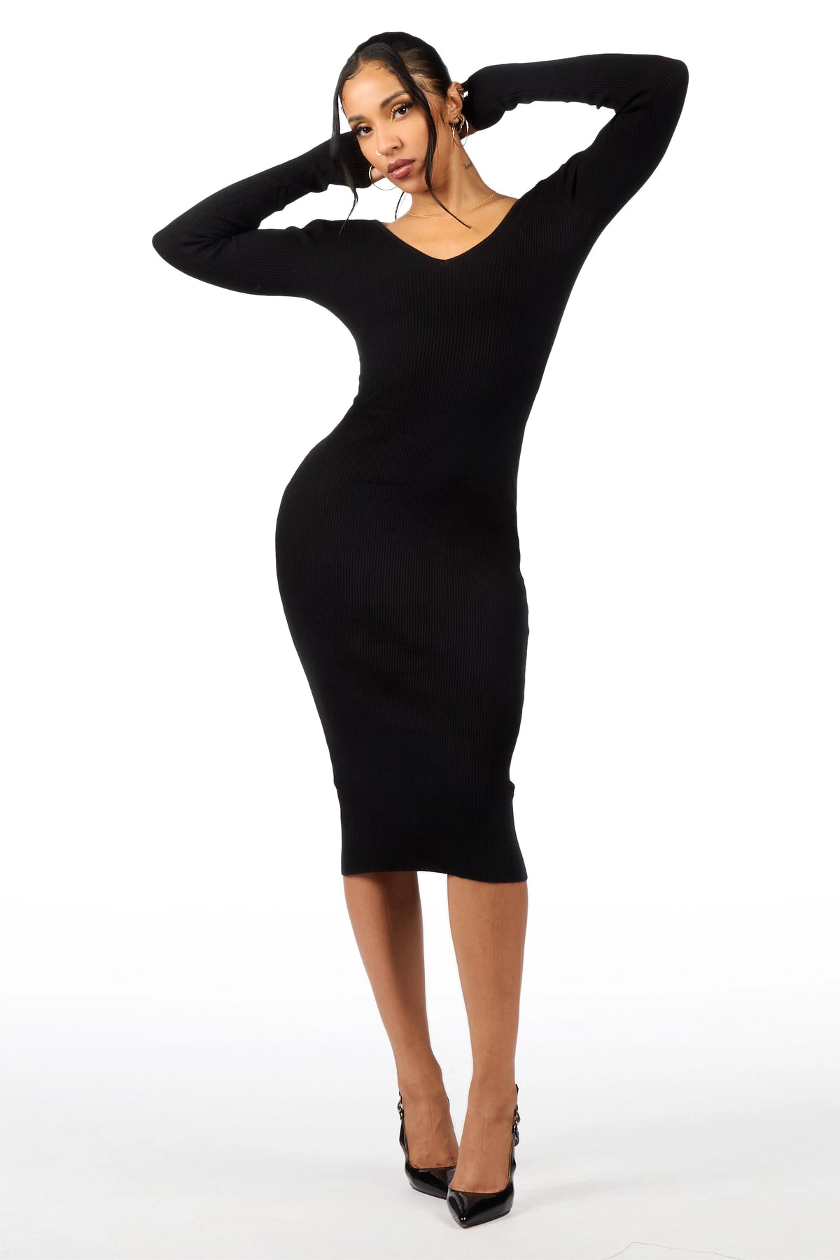 Sweater-ed Black Bodycon Midi Dress