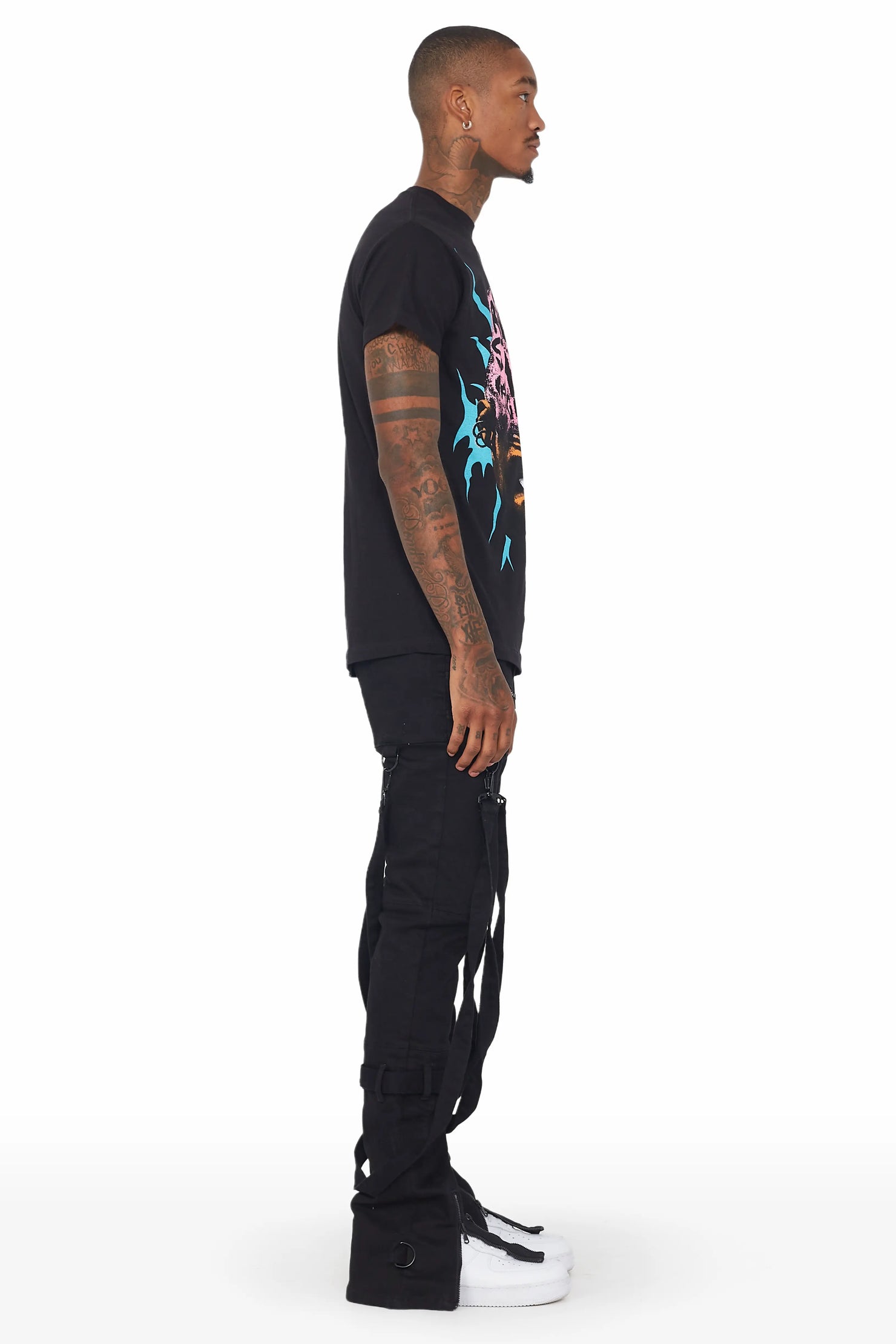 Rowen Black Stacked Flare Jean