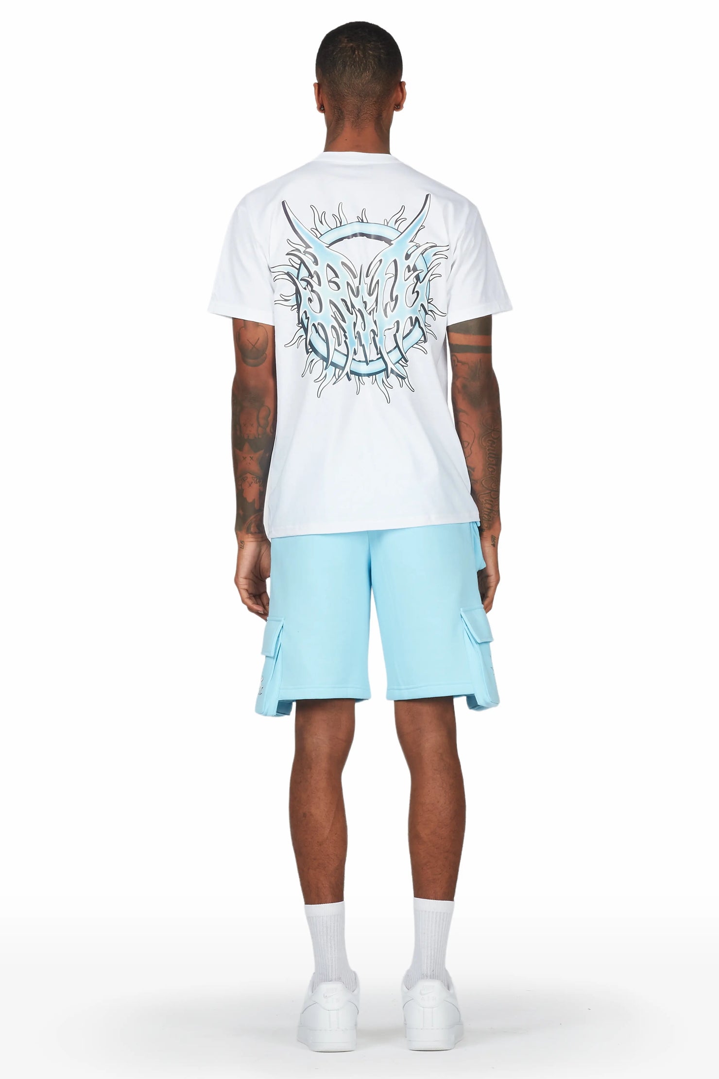 Yoga White/Blue T-Shirt Short Set