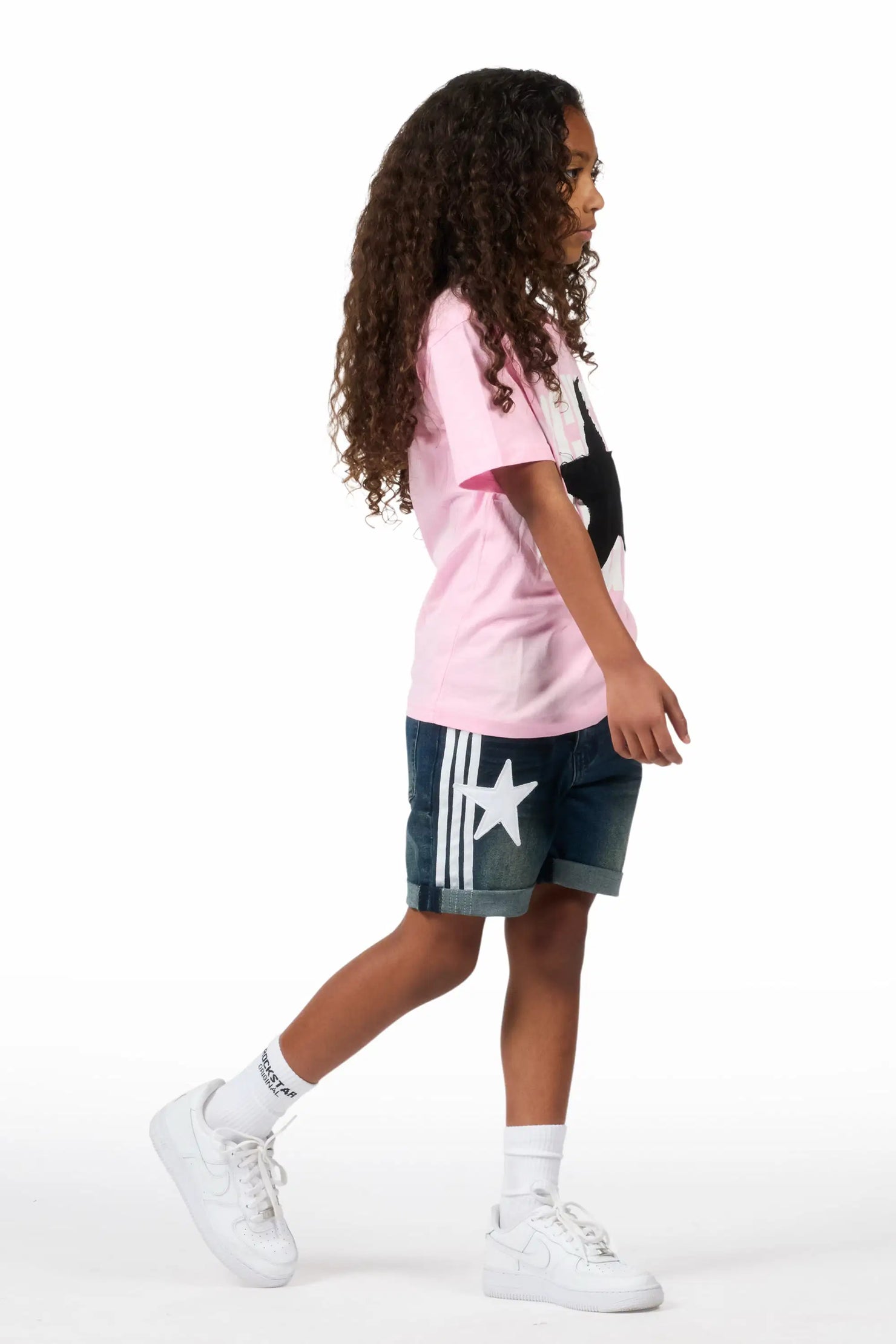 Girls Jumiper Pink/Blue T-Shirt/Denim Short Set