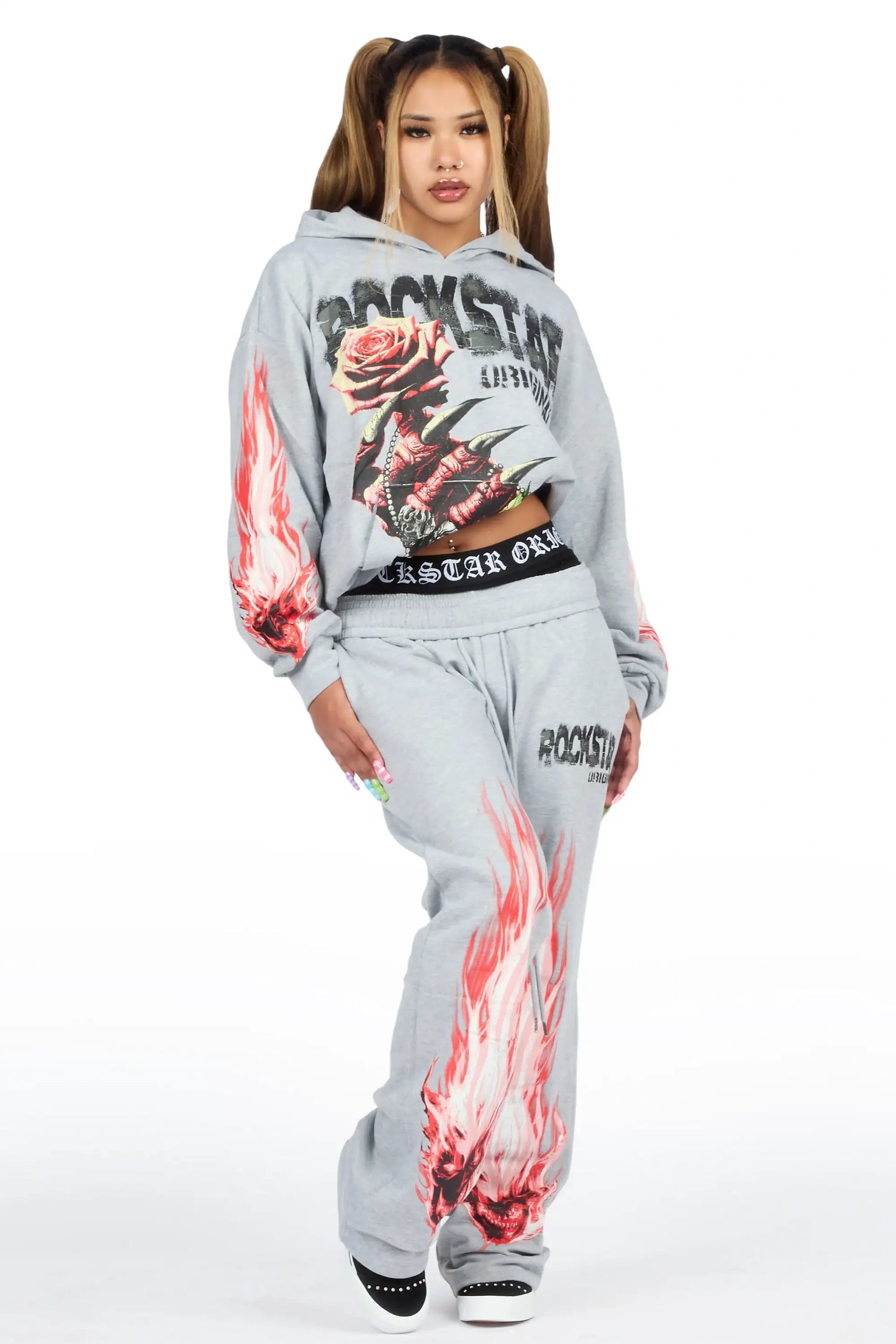 Kyntra Heather Grey Graphic Baggy Fit Track Set
