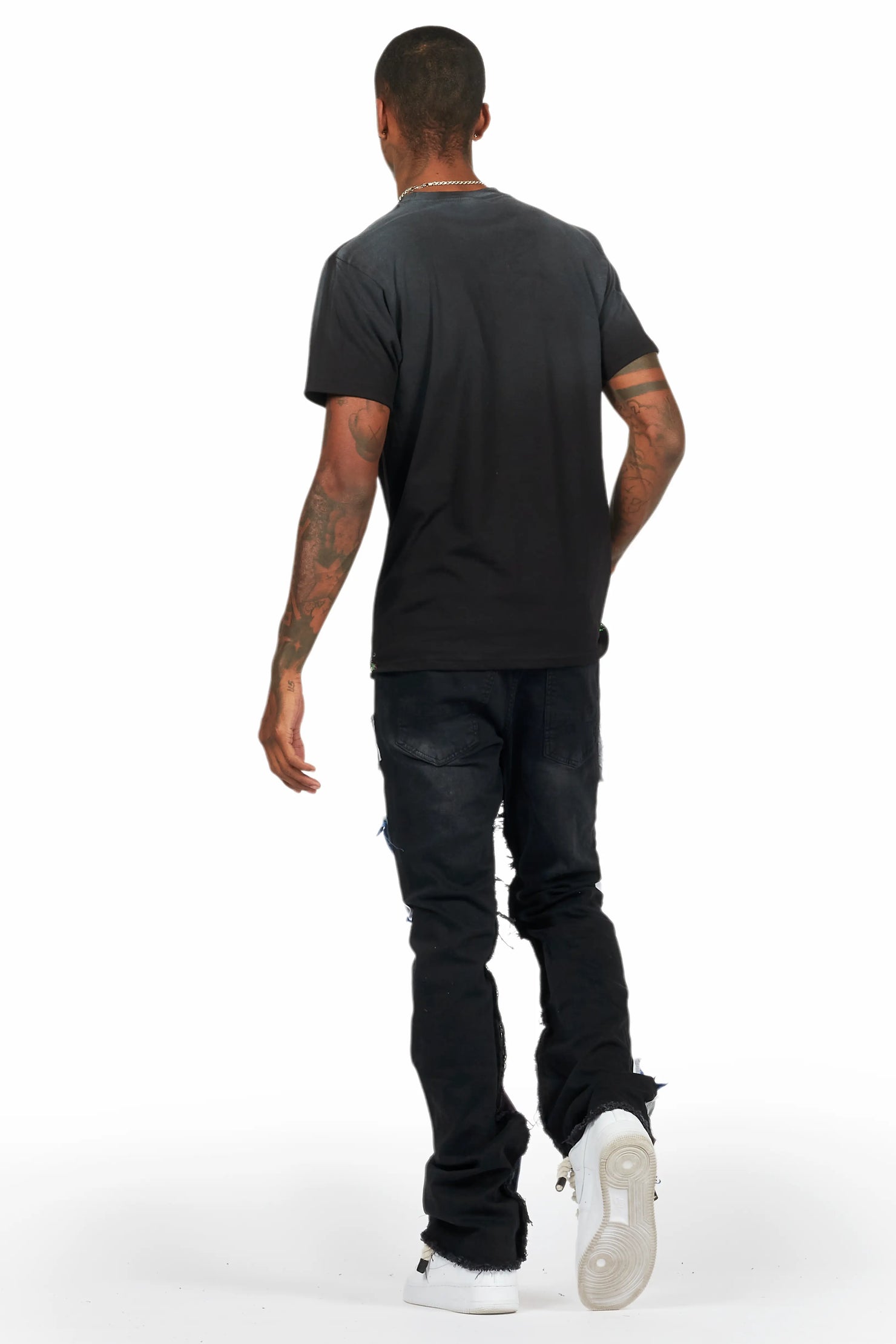 Helios Dark Grey Patchwork Stacked Flare Jean