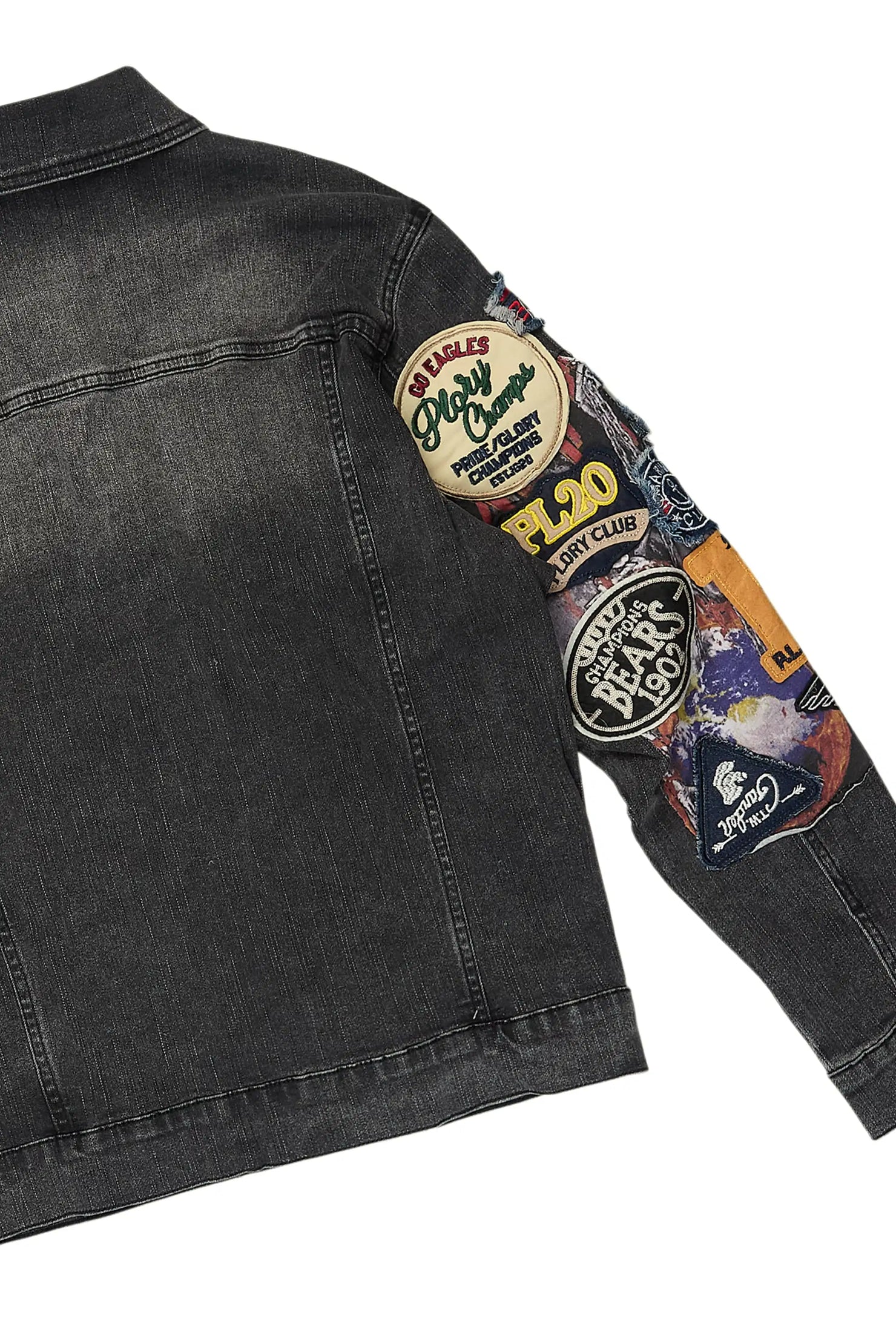 Espan Dark Grey Denim Jacket/Stacked Flare Jean Set