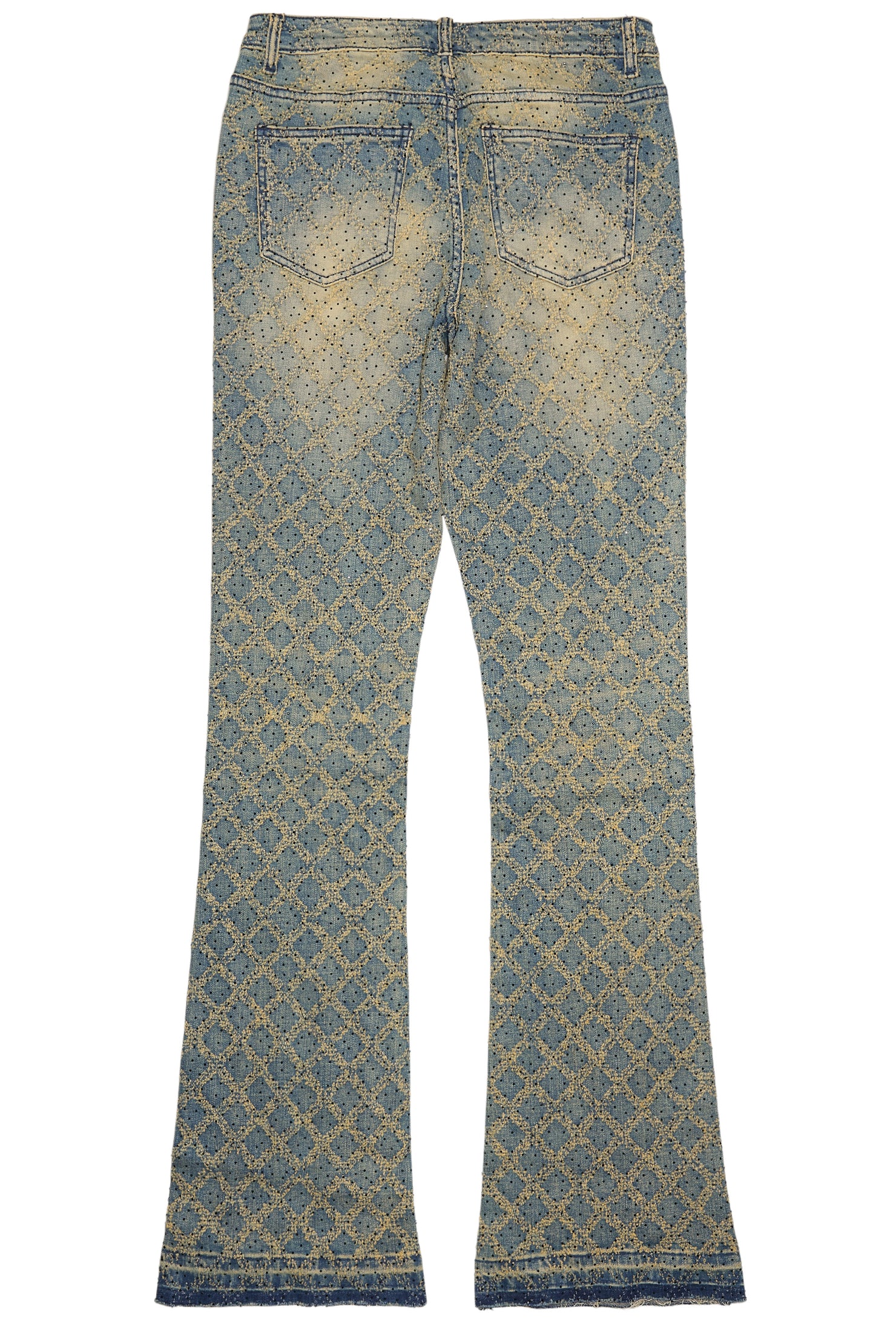 Sareka Tinted Dark Wash Rhinestone Stacked Flare Jean