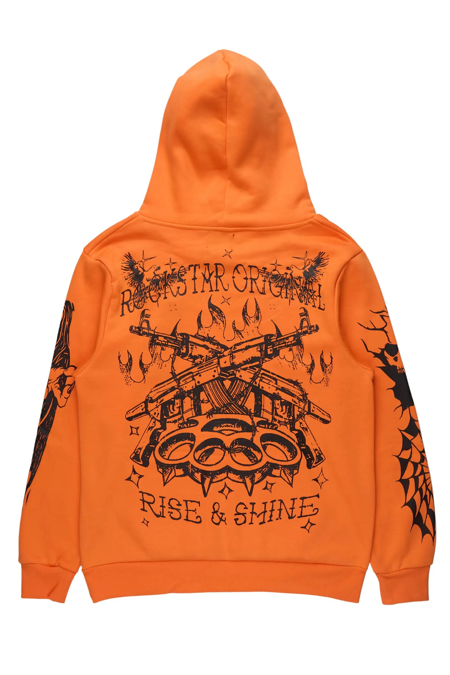 Pogboom Orange Graphic Distressed Relaxed Hoodie