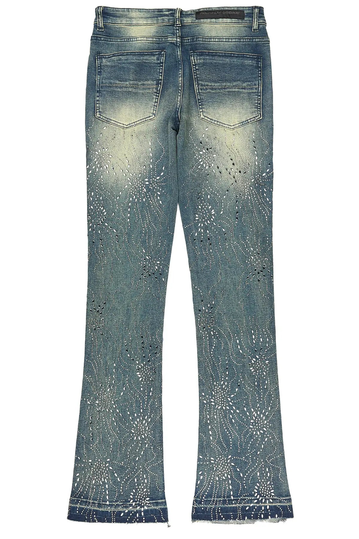 Izai Dark Blue Rhinestone Stacked Fit Jean