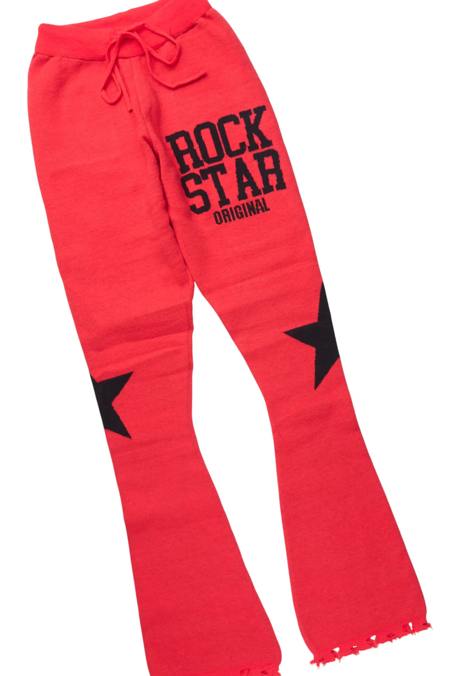 Outlaw Red Hoodie Stacked Flare Knitted Set