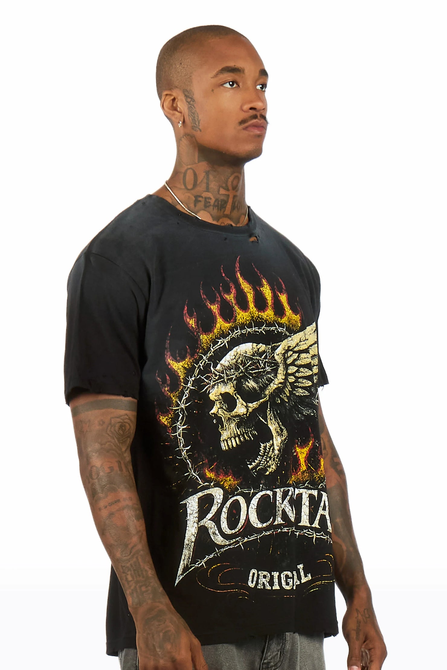 Destan Black Oversized Graphic T-Shirt