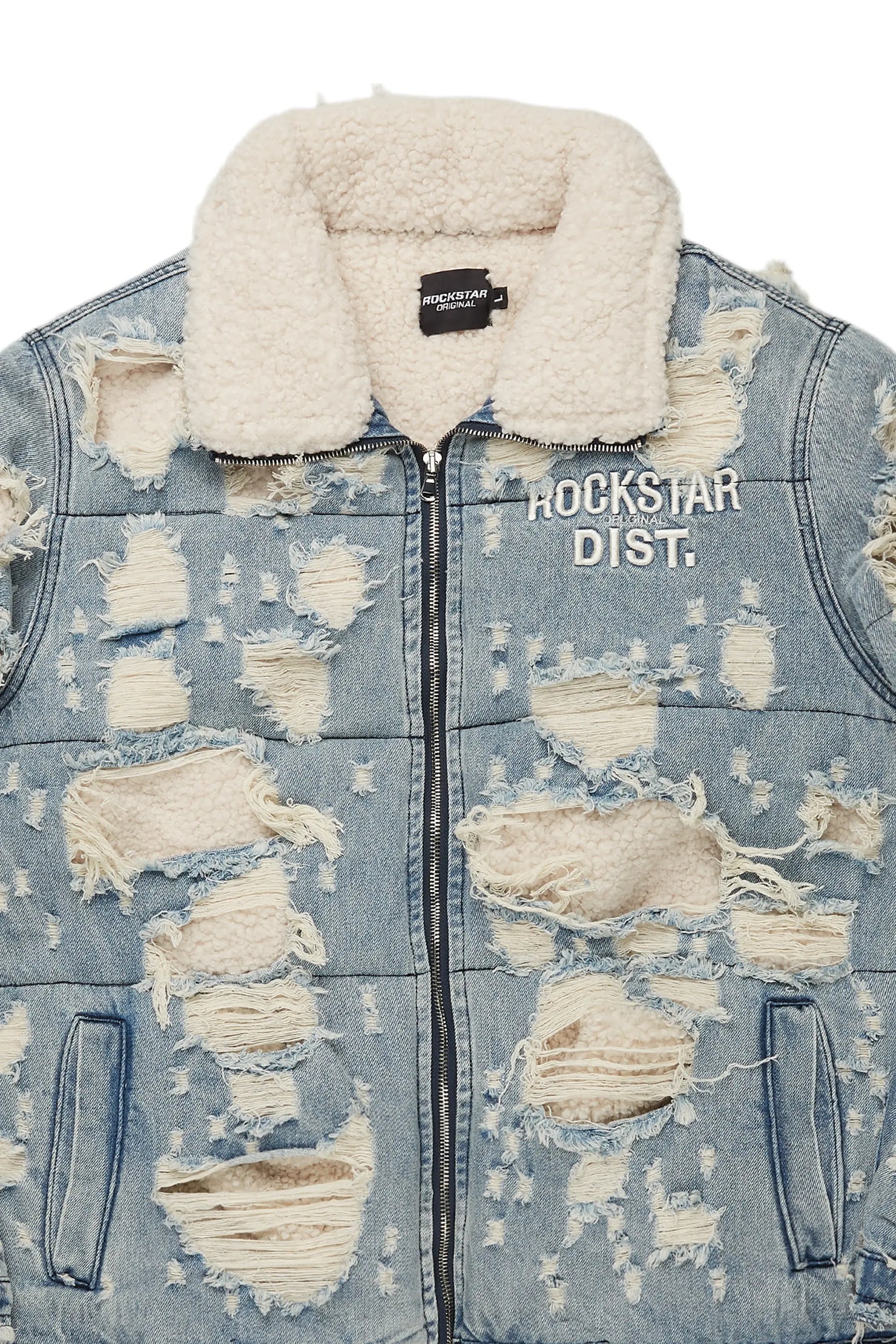 Faro Blue Denim Sherpa Puffer Jacket