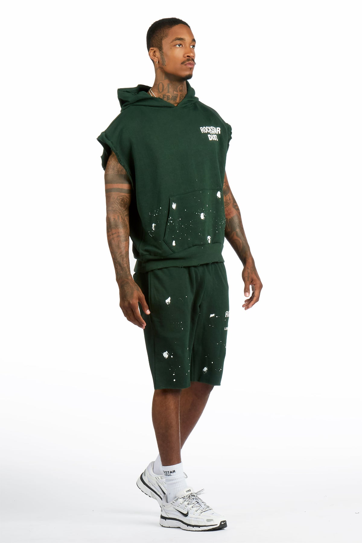 Raffer Forest Green Cut Off Sleeve Hoodie Short Set