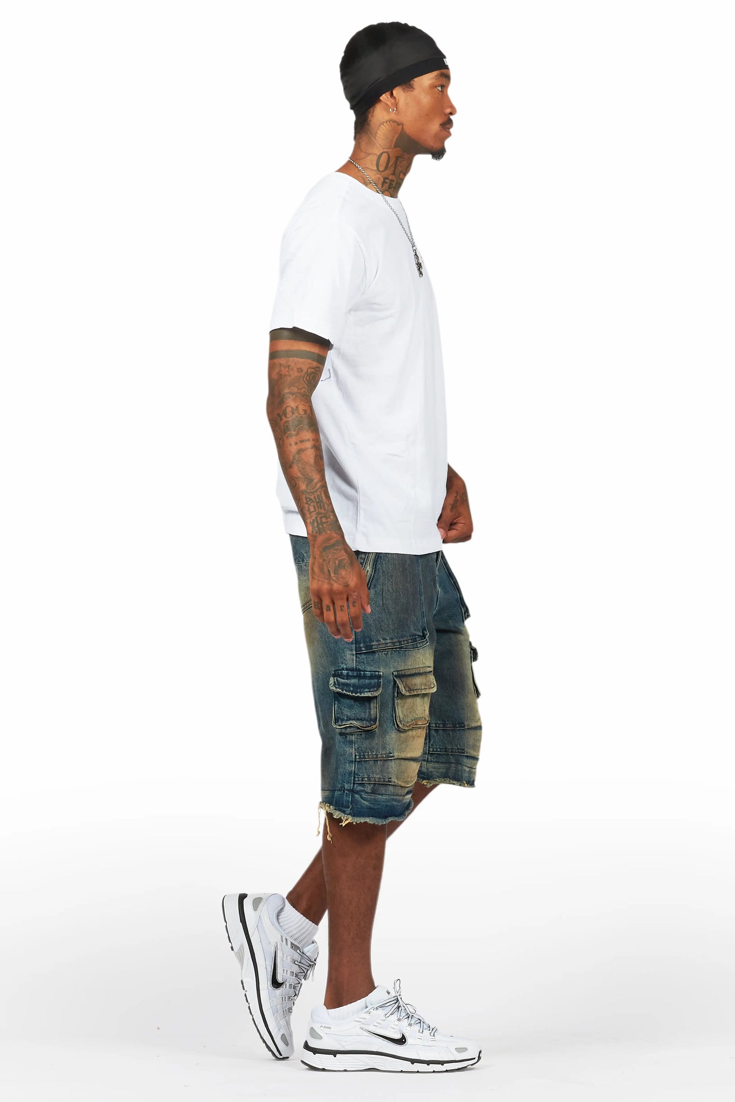 Lake White/Dark Blue T-Shirt/Denim Short Set