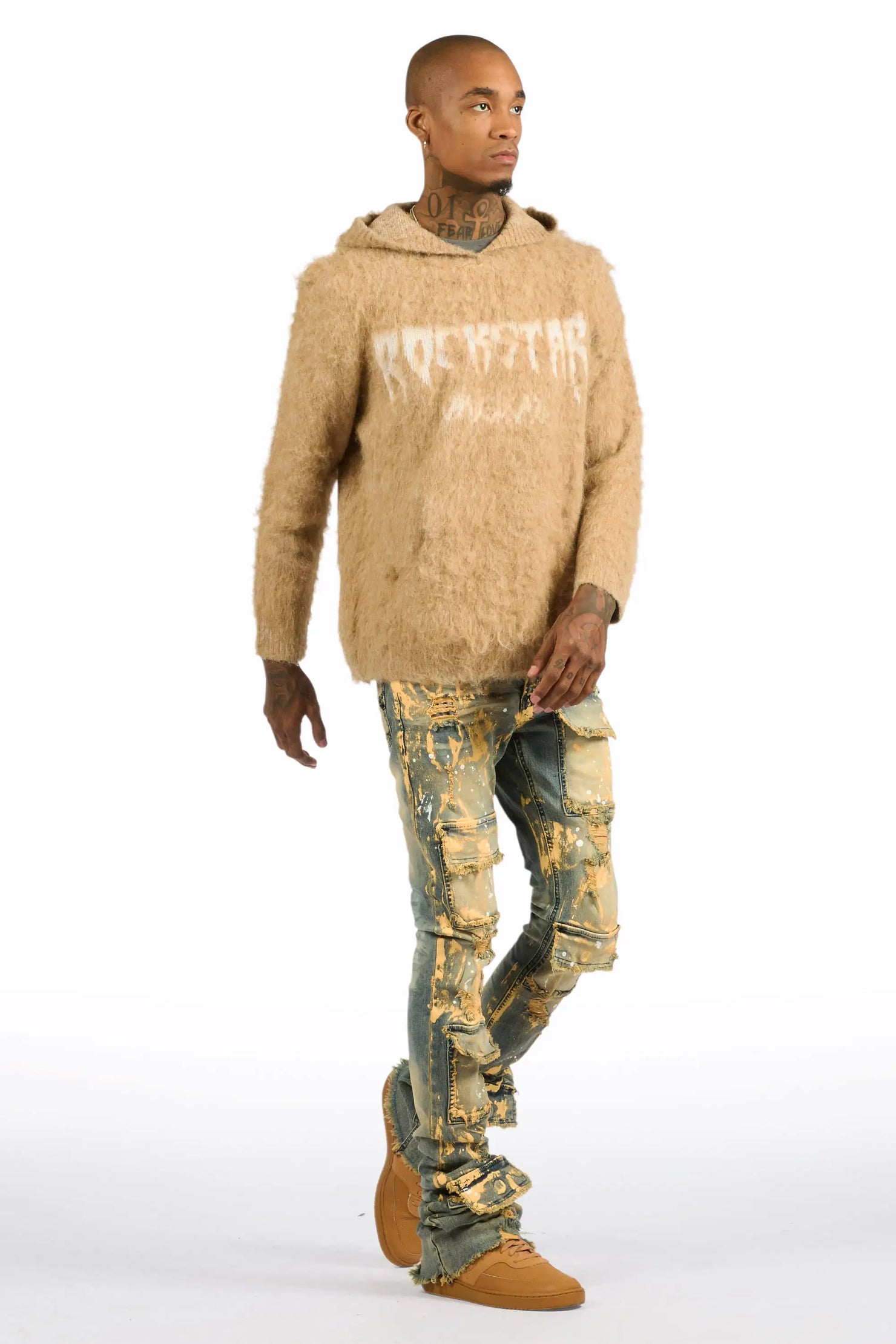 Andros Beige/Tint Blue Mohair Hoodie/Super Stacked Flare Jean Set