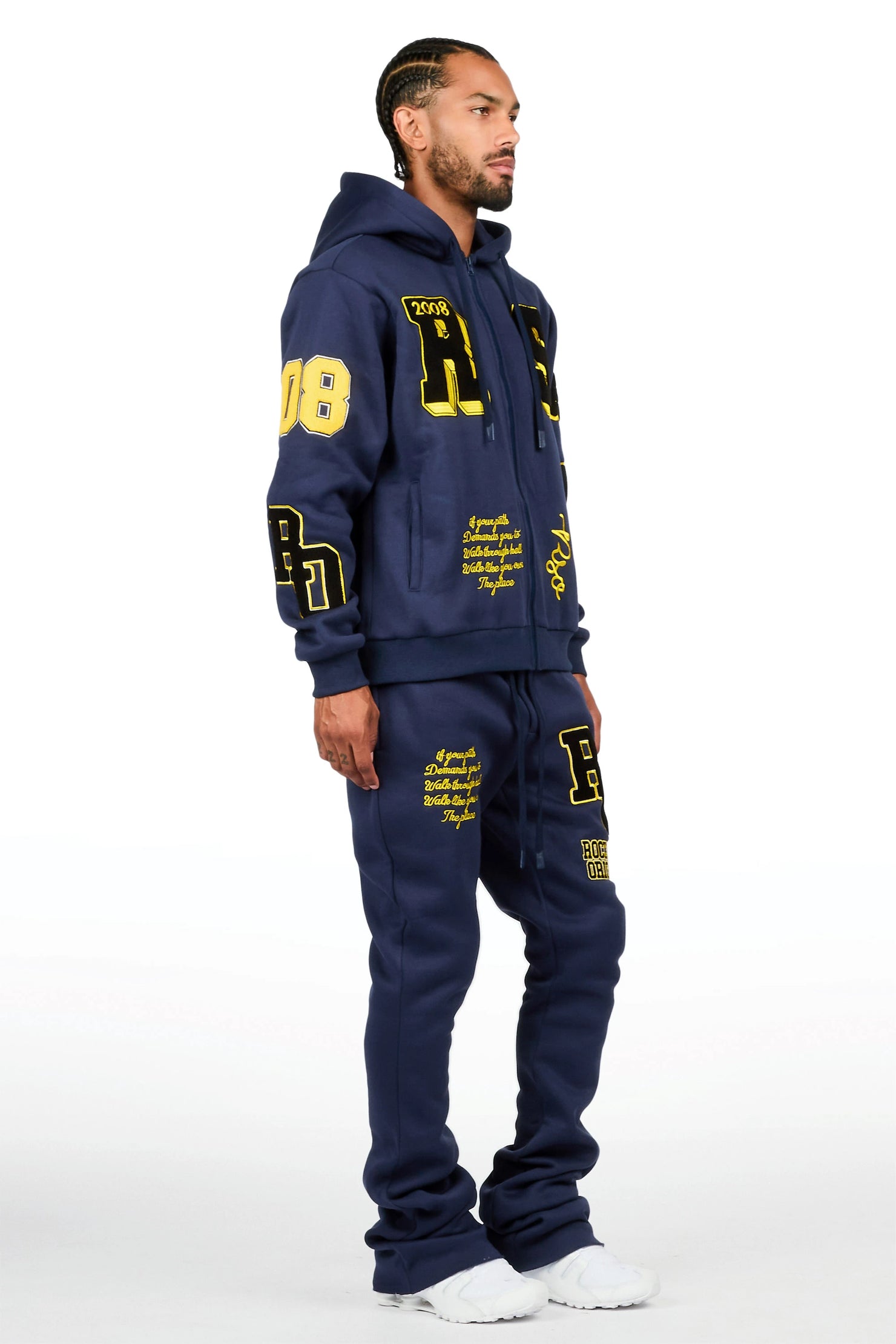 Leslaw Navy Zip Up Hoodie Stacked Track Set