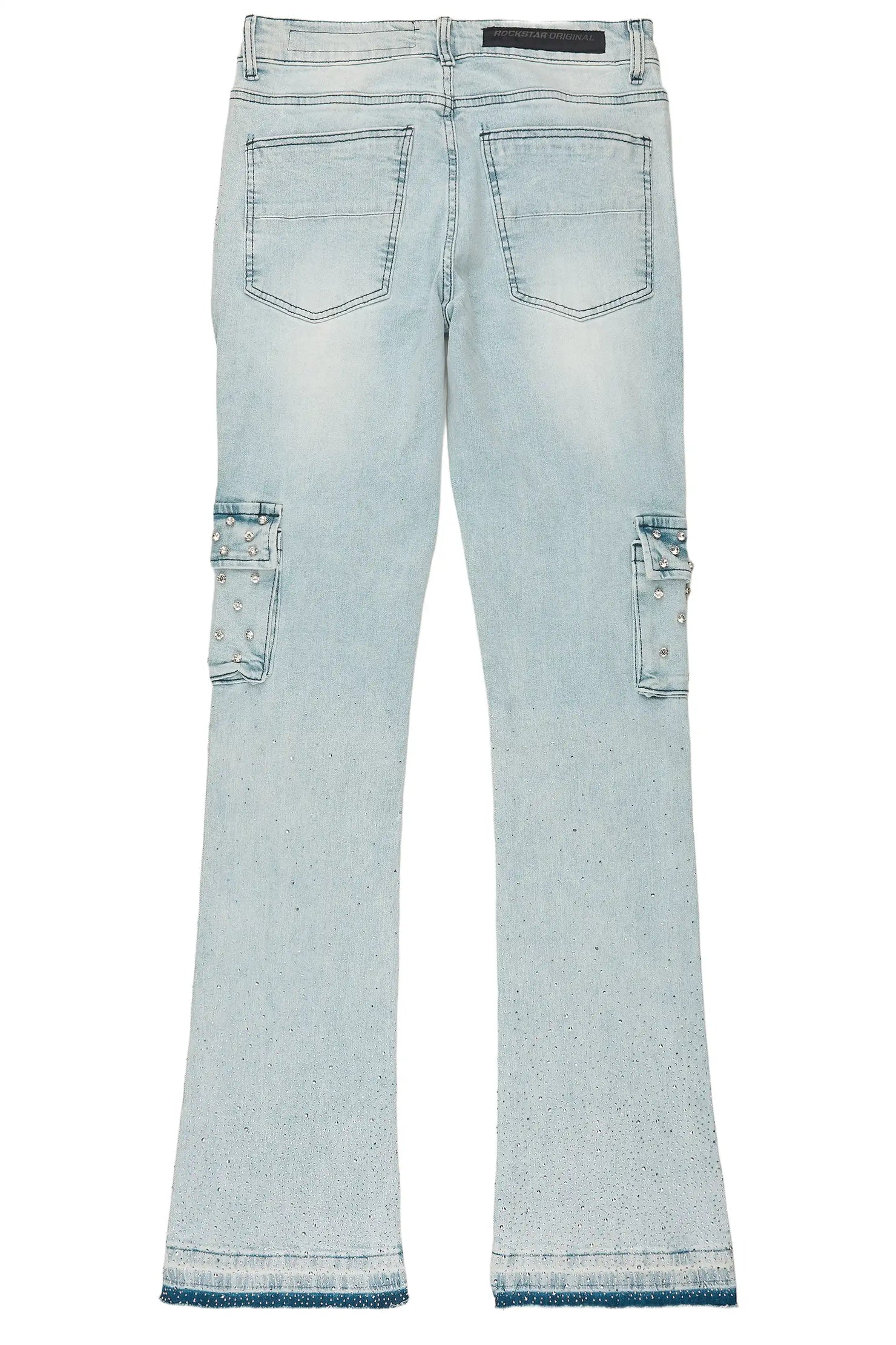 Arman Light Blue Rhinestone Stacked Fit Jean
