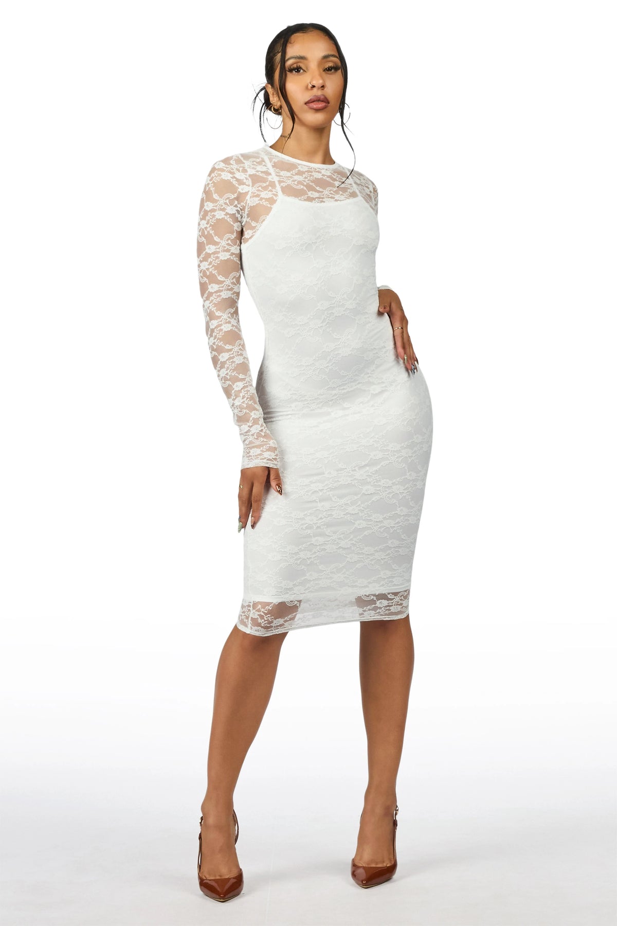 Lace Ivory Overlaid Midi Dress