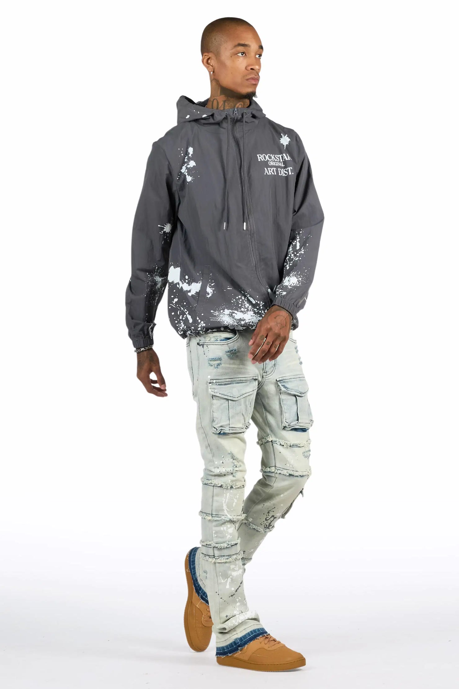Raffer Grey/Blue Windbreaker/Stacked Cargo Flare Jean