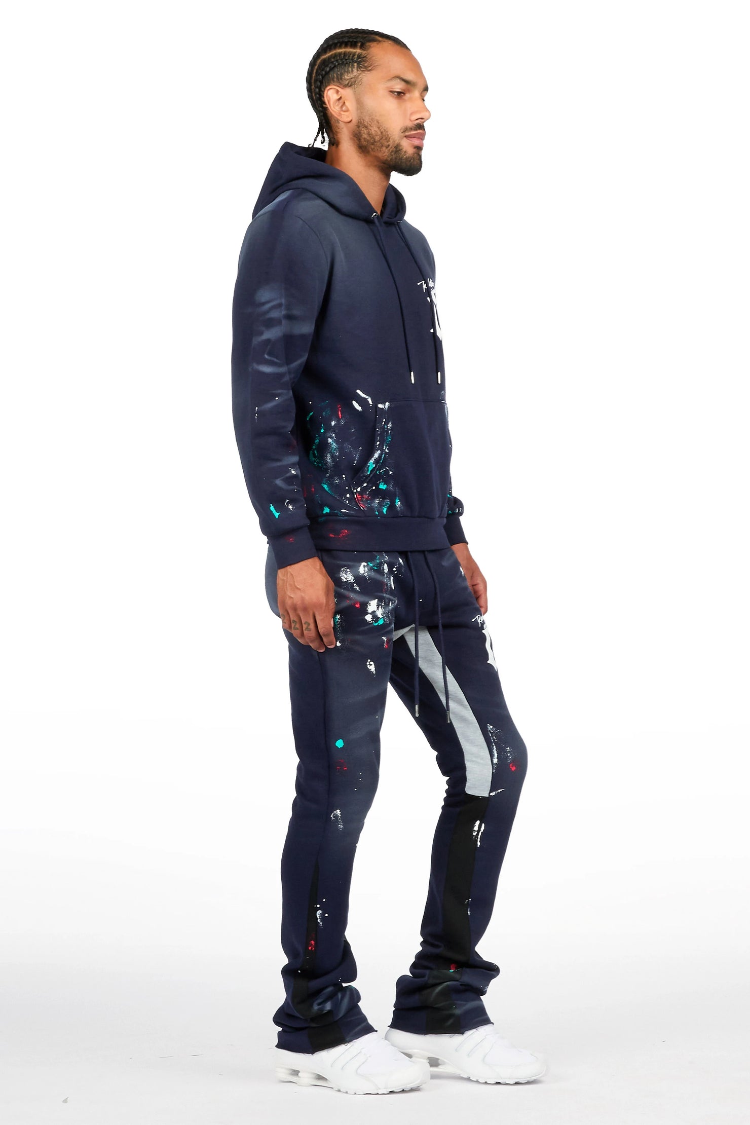 Dalton Navy Hoodie/Stacked Flare Pant Track Set