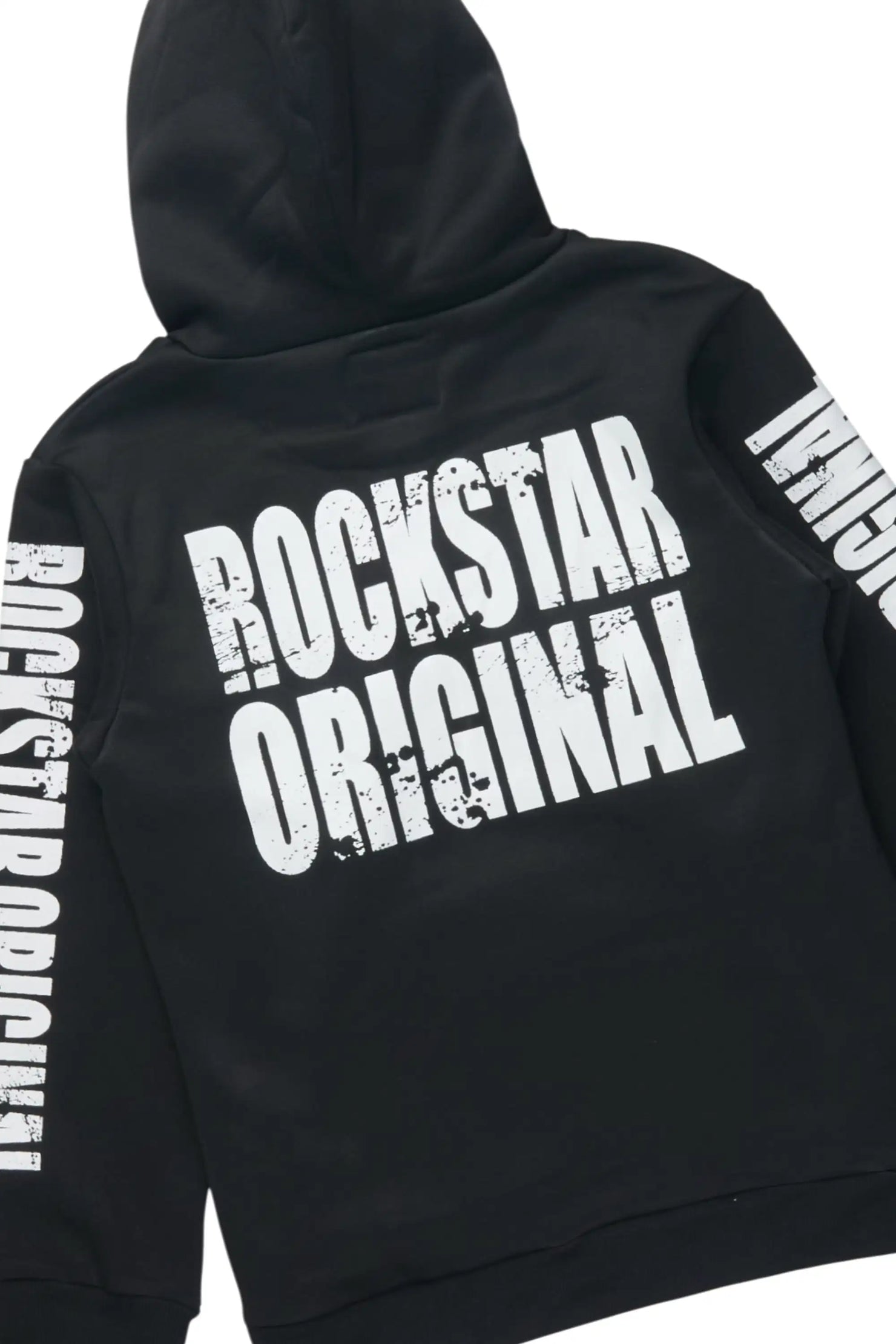 Boys Keve Black Hoodie Stacked Track Pant Set