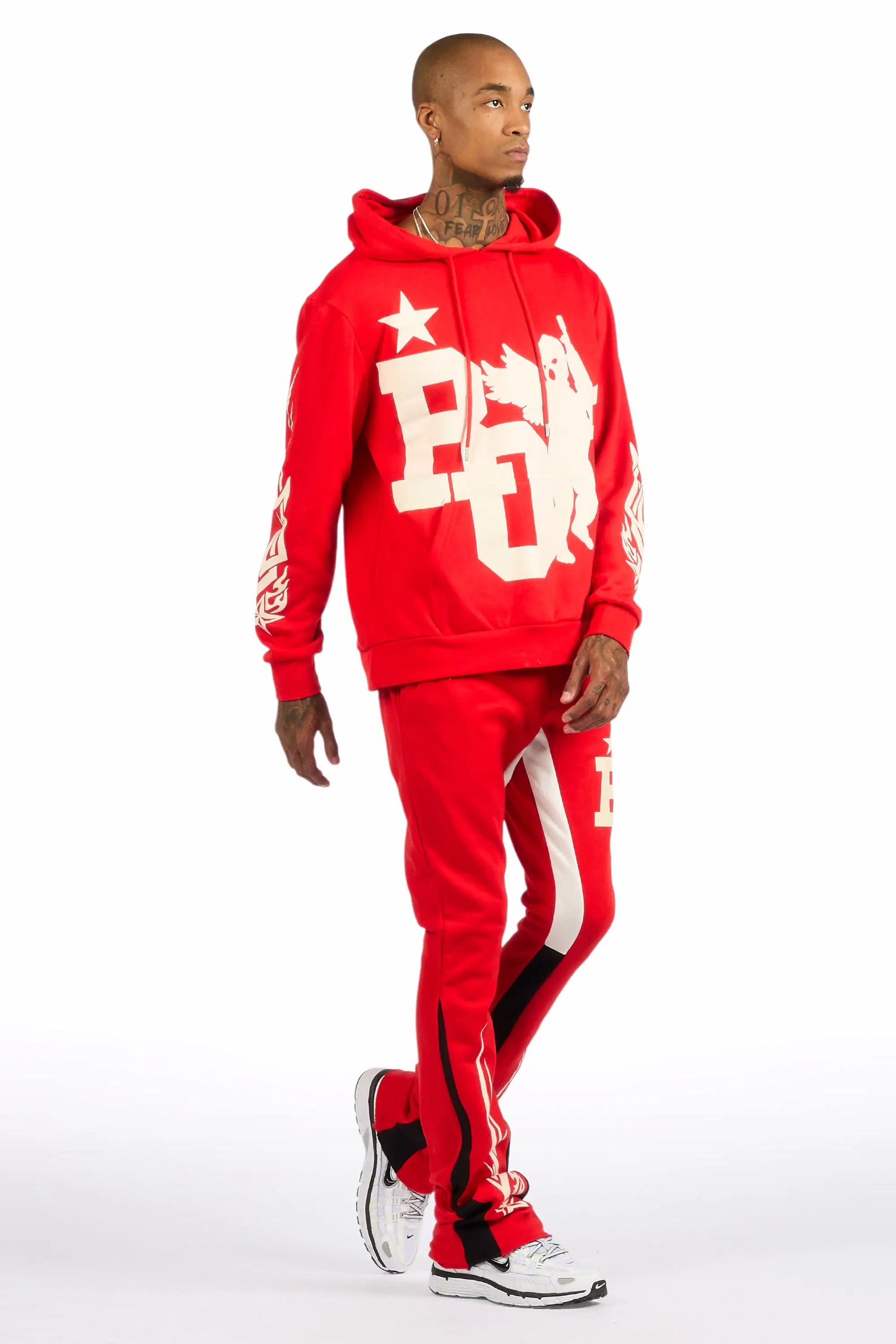 Pluton Red/Cream Hoodie/Stacked Flare Track Set