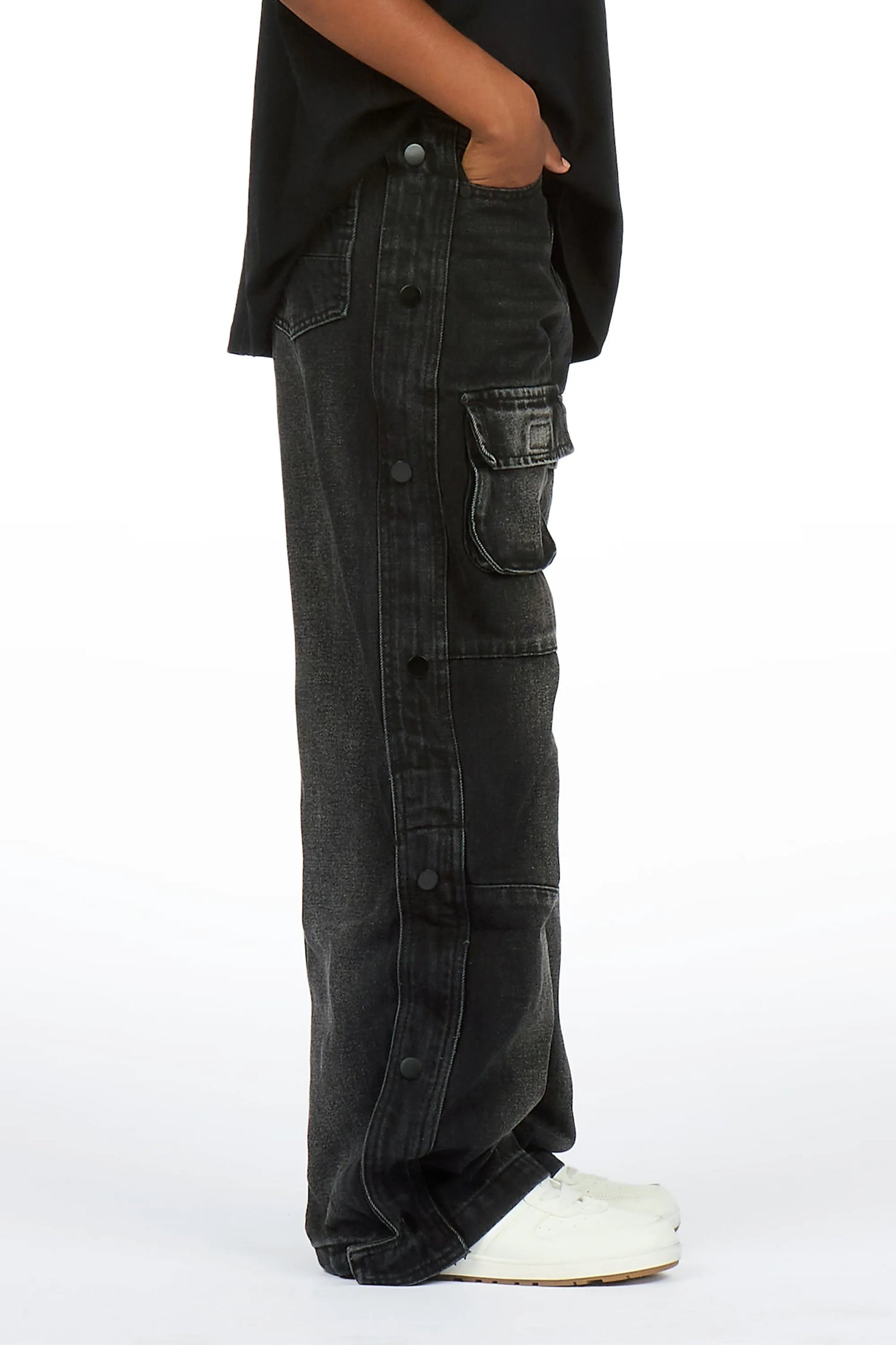 Boys Yuri Dark Grey Baggy Fit Cargo Jean