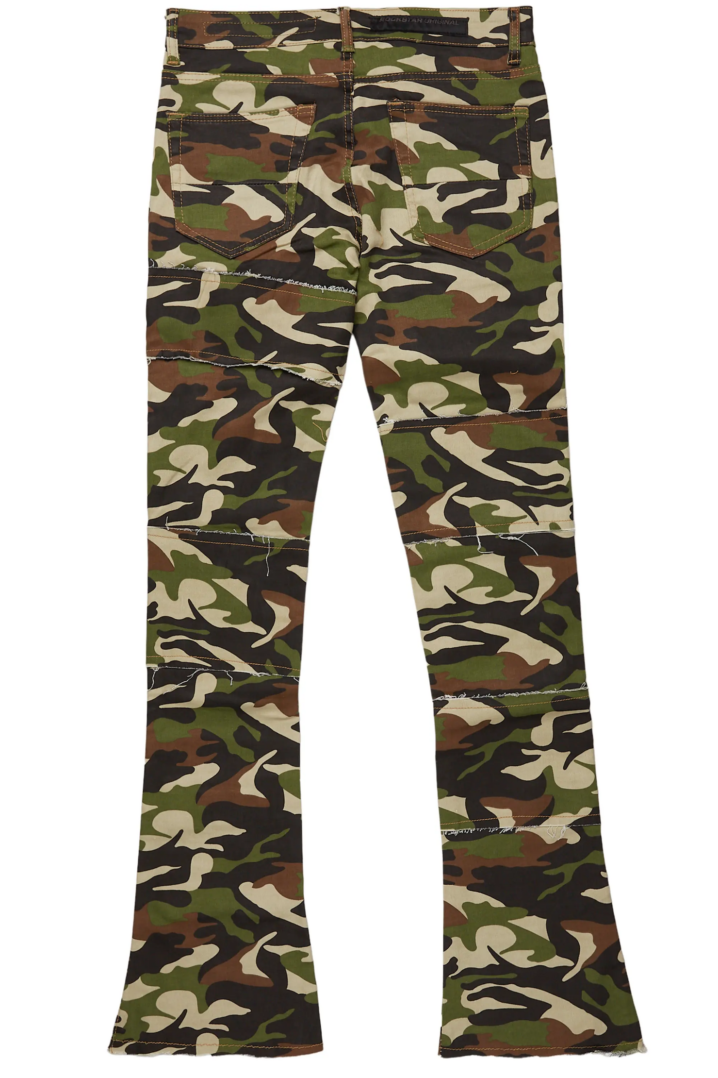 Duggar Green Camo Cargo Stacked Flare Jean