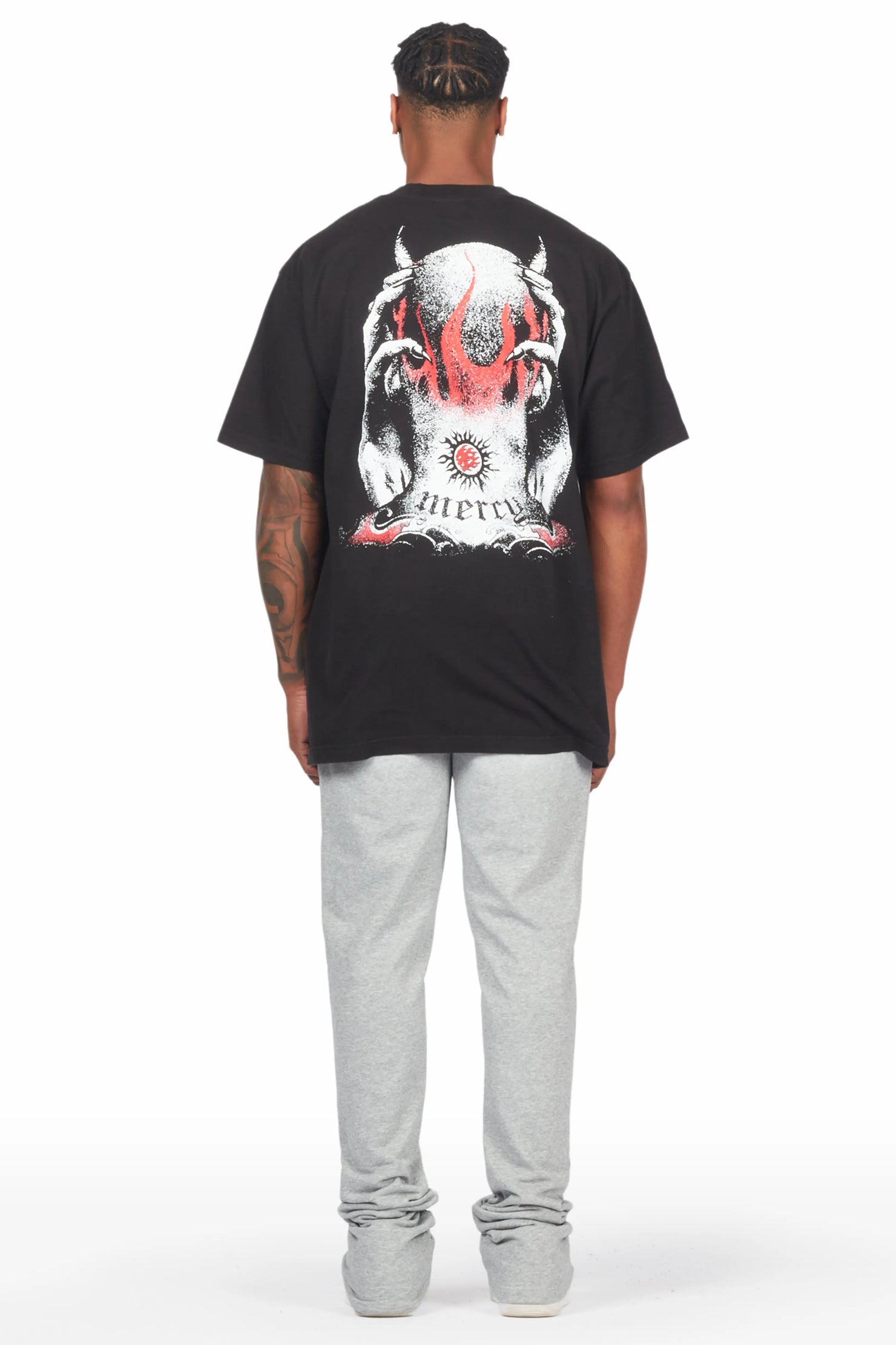 Mercy Black/Grey Oversized T-Shirt/ Stacked Flare Track Pant Set