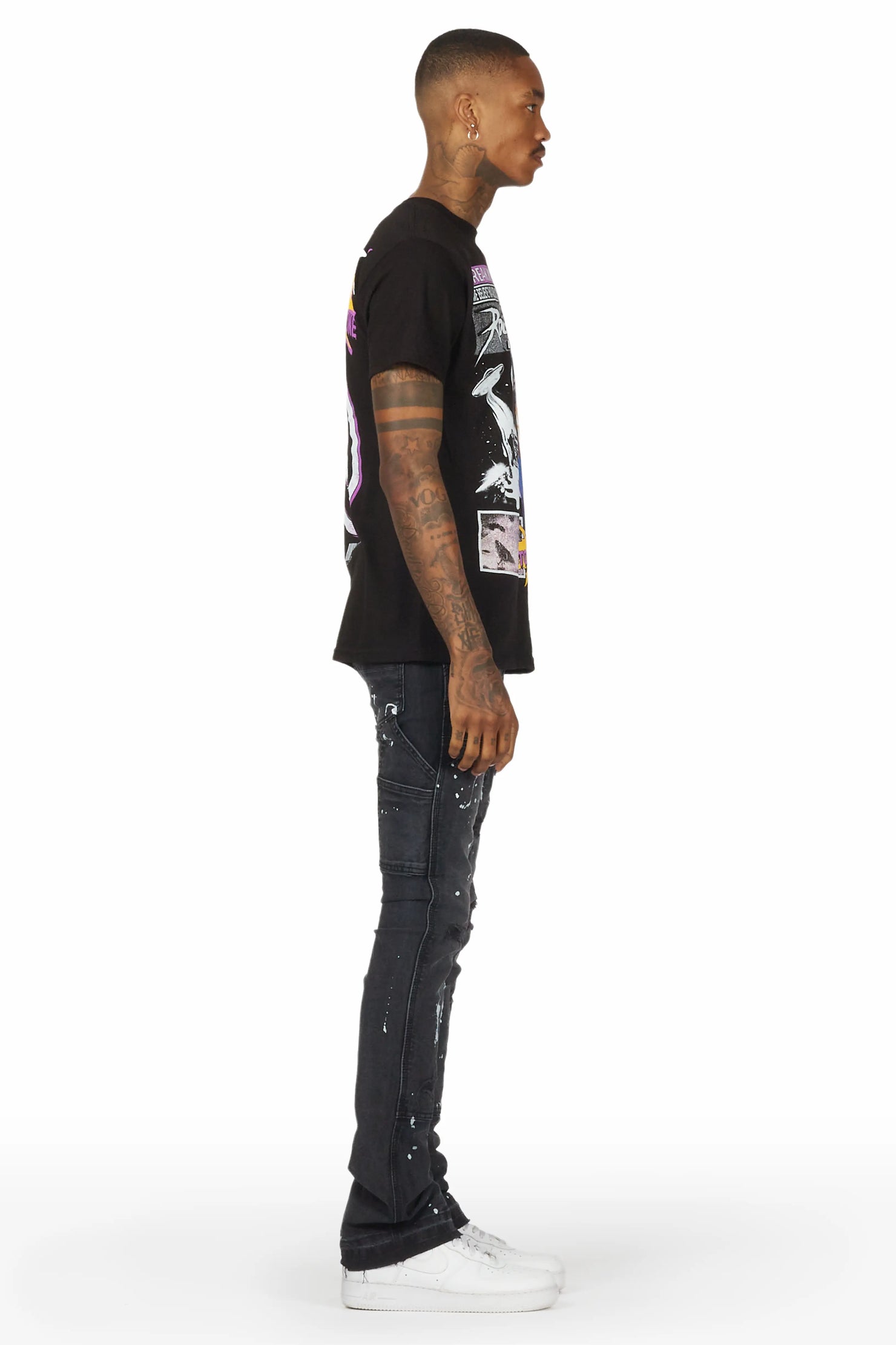 Thorton Black Stacked Flare Jean