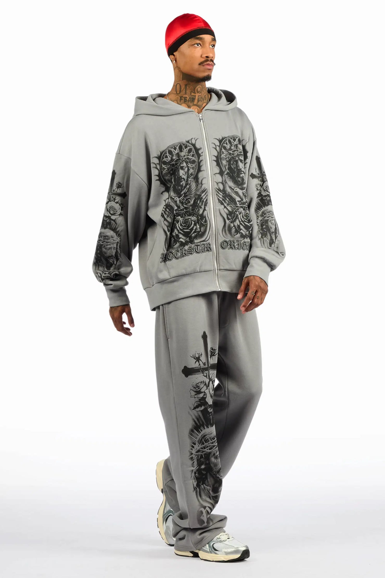 Blasted Grey Hoodie/Baggy Pant Track Set