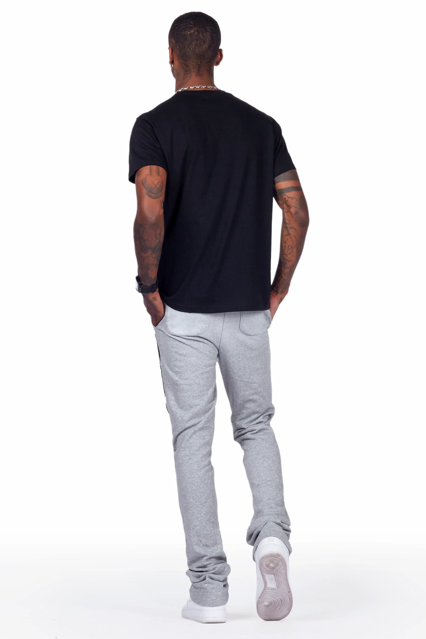 Acotas Grey Patchwork Stacked Flare Pants