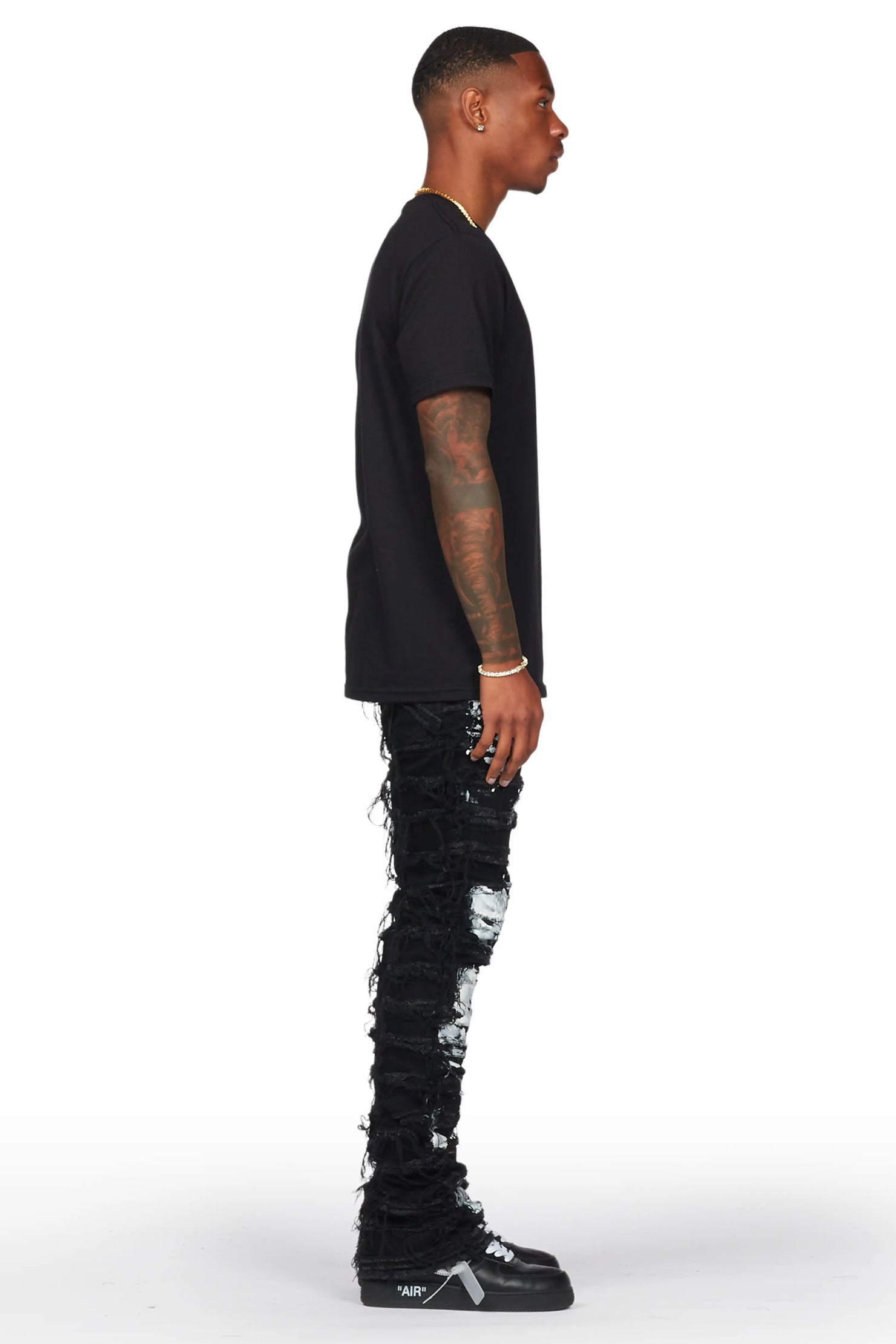 Langer Black Painter Stacked Flare Jean