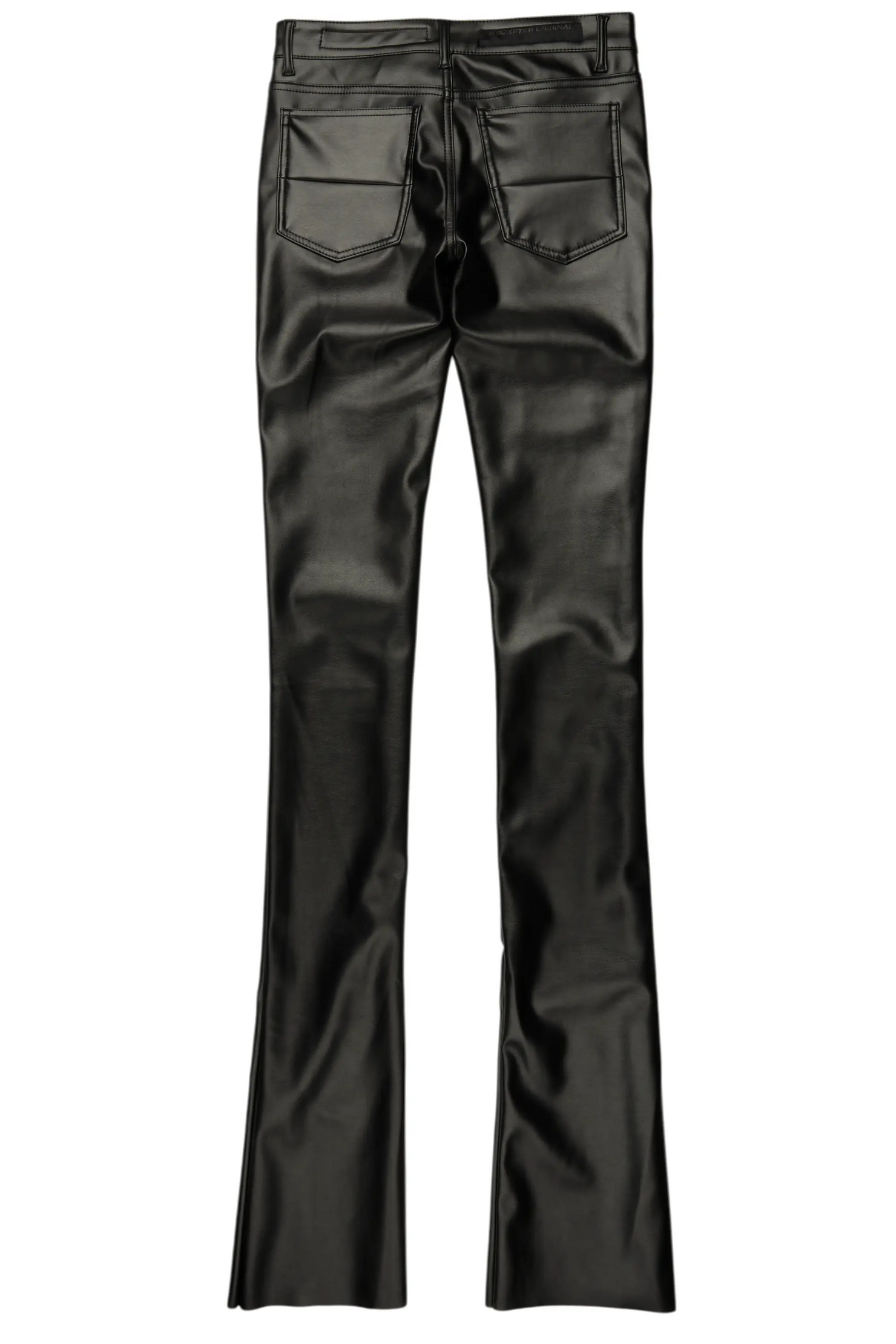 Petrus Black PU Stacked Flare Leather Jean