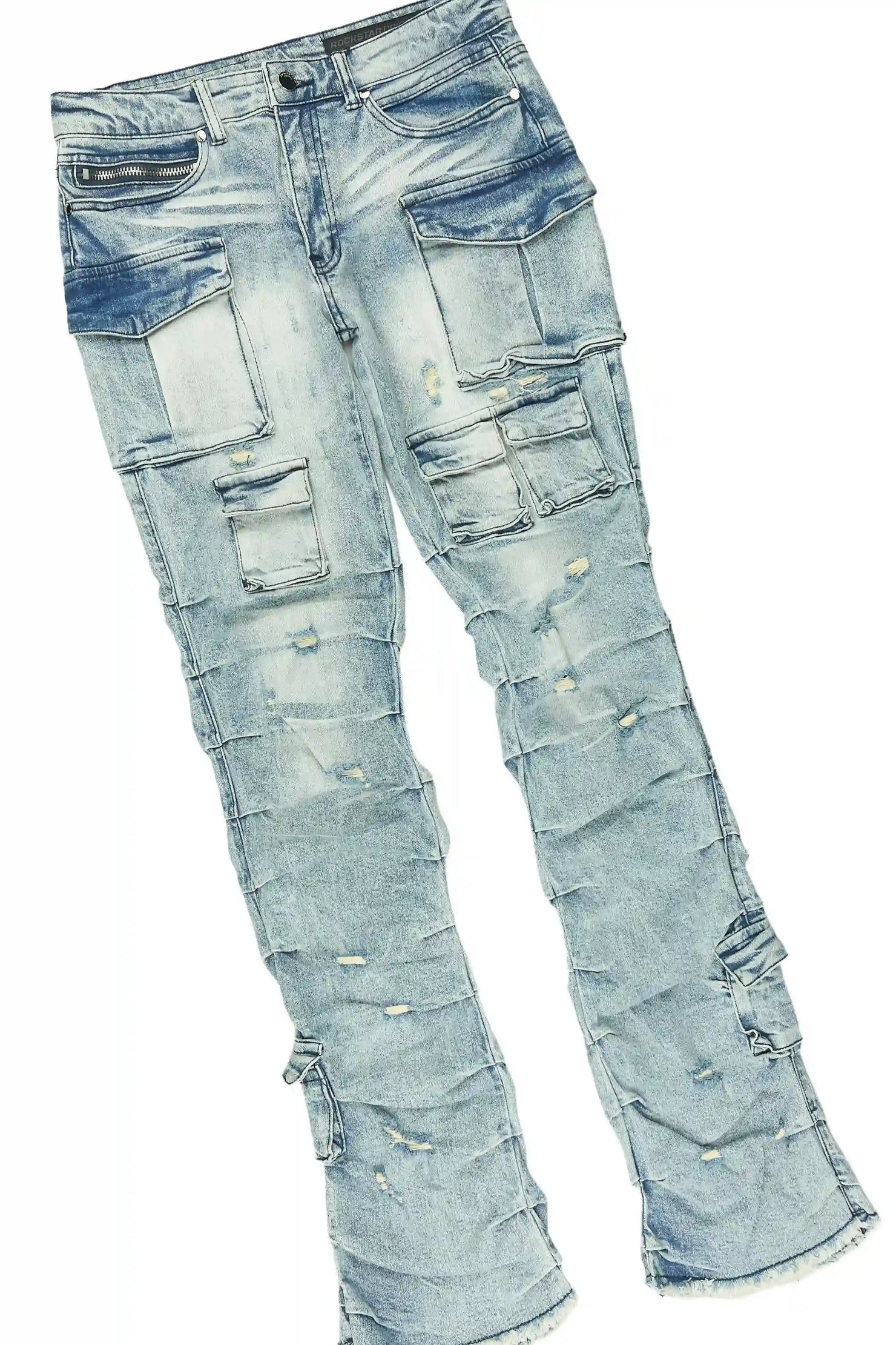 Grill 2.0 White/Light Blue Oversized Graphic T-Shirt & Gentry Stacked Flare Jean Set