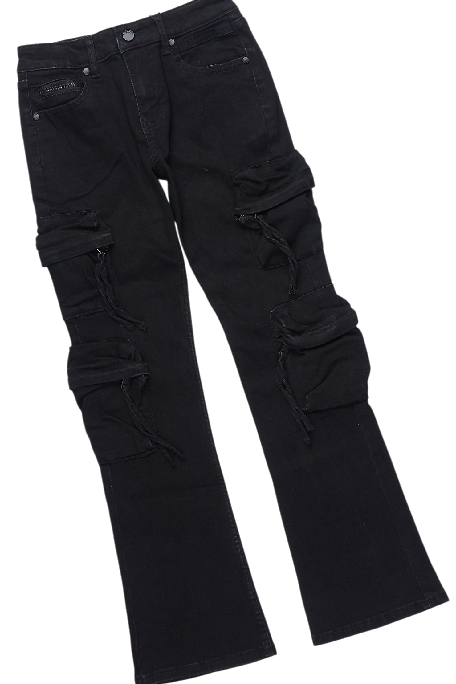 Boys Beno Black/Green T-Shirt/Stacked Flare Jean Set