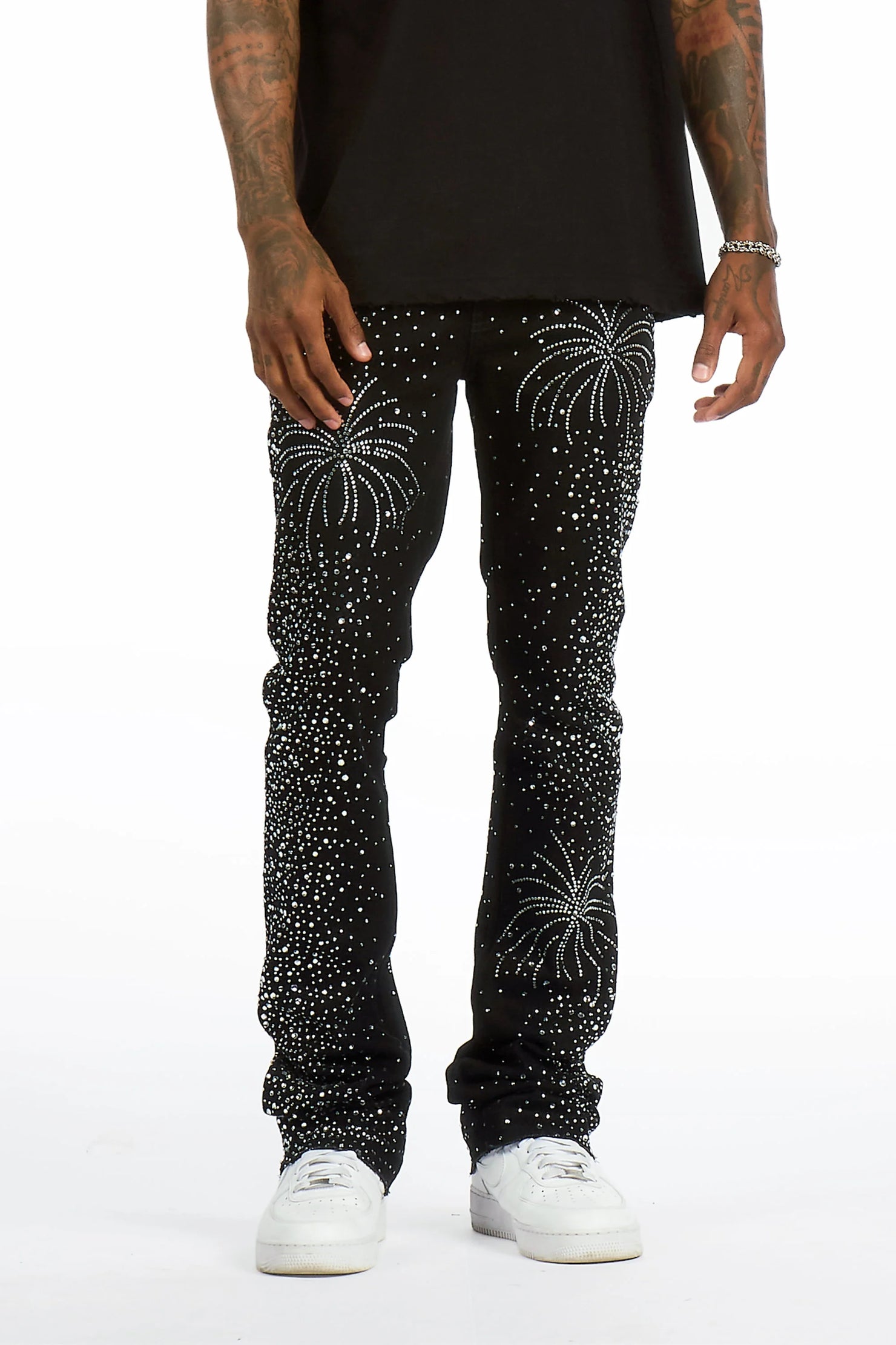 Raiden Black Rhinestone Stacked Fit Jean