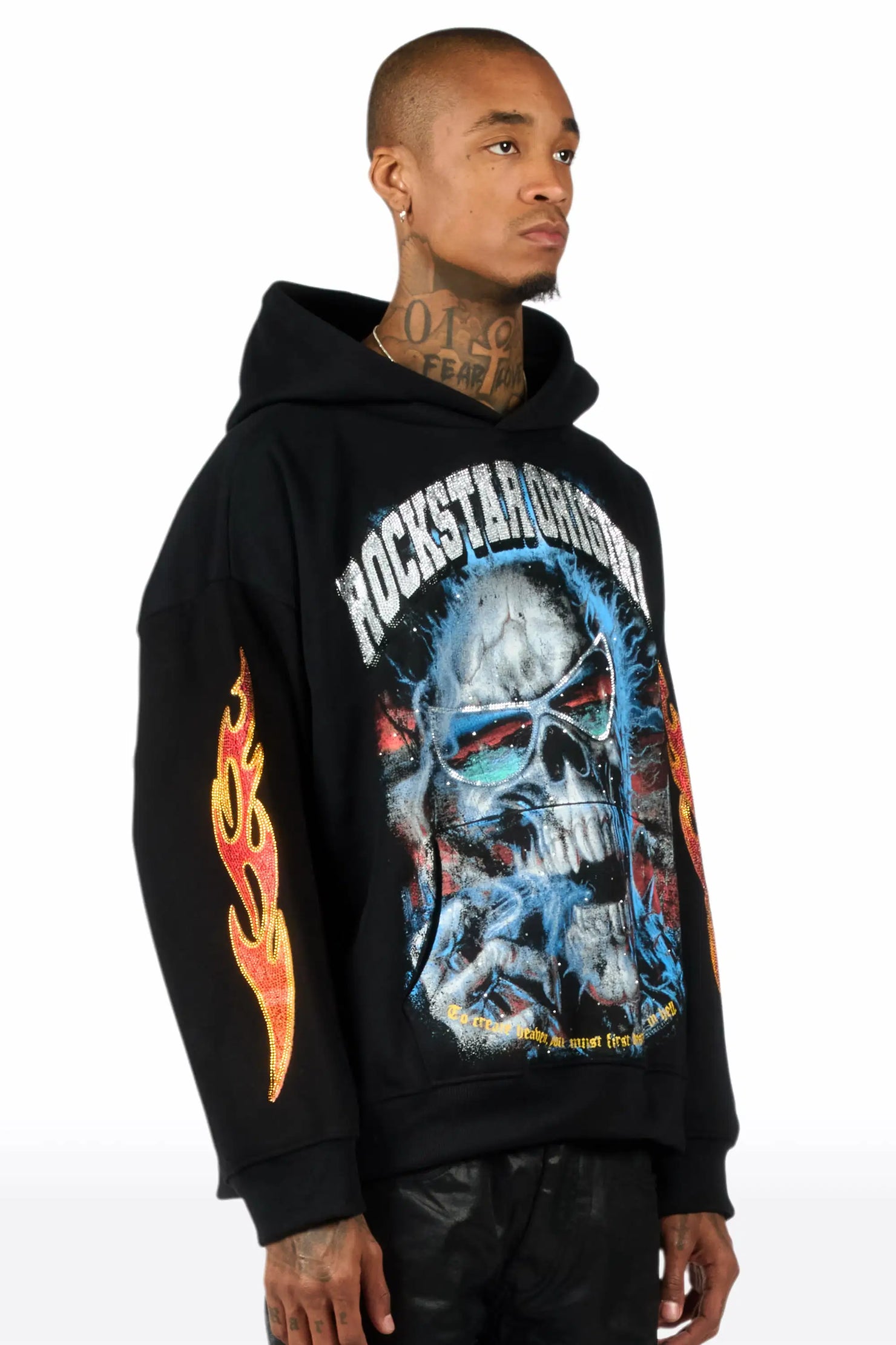 Slate Black Rhinestone Oversized Hoodie