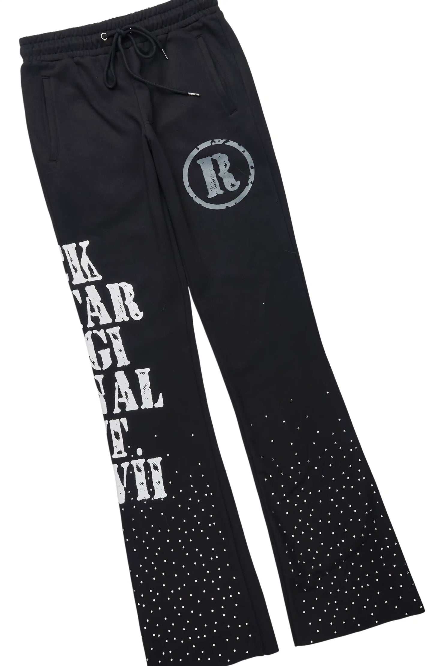 Borya Black Rhinestone Hoodie/Stacked Pant Track Set