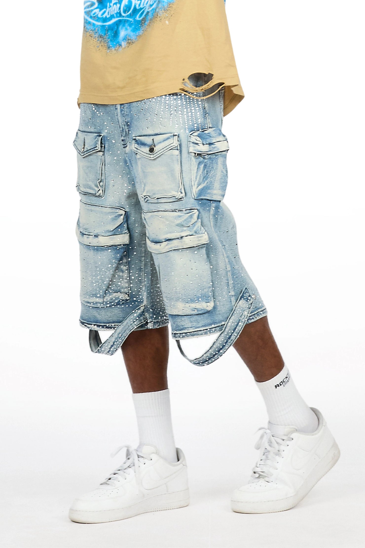 Keoni Light Blue Rhinestone Denim Short