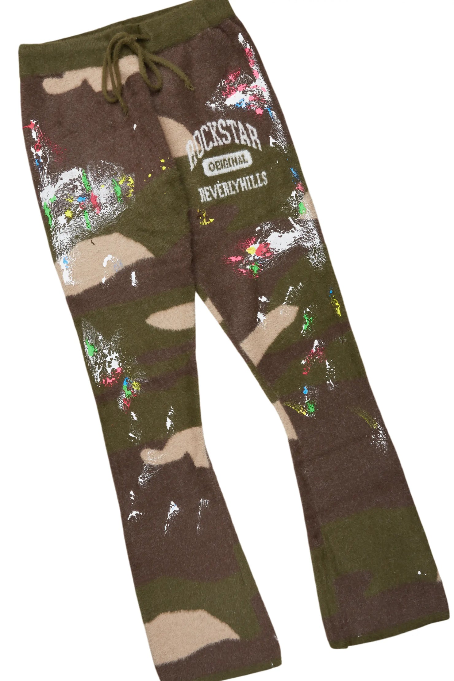 Rasul Green Camo Stacked Flare Knitted Mohair Track Set