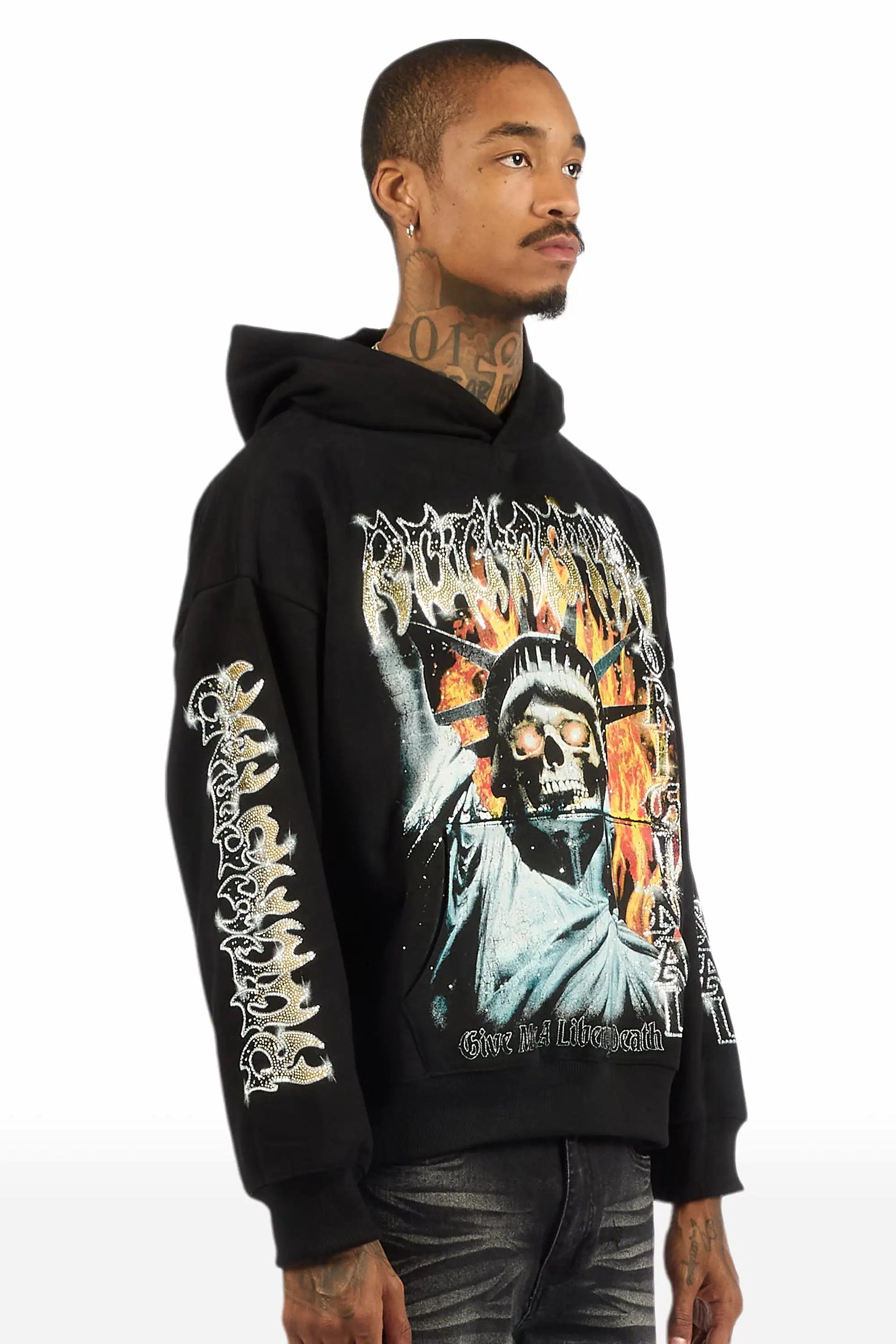 Burza Black Rhinestone Oversized Hoodie