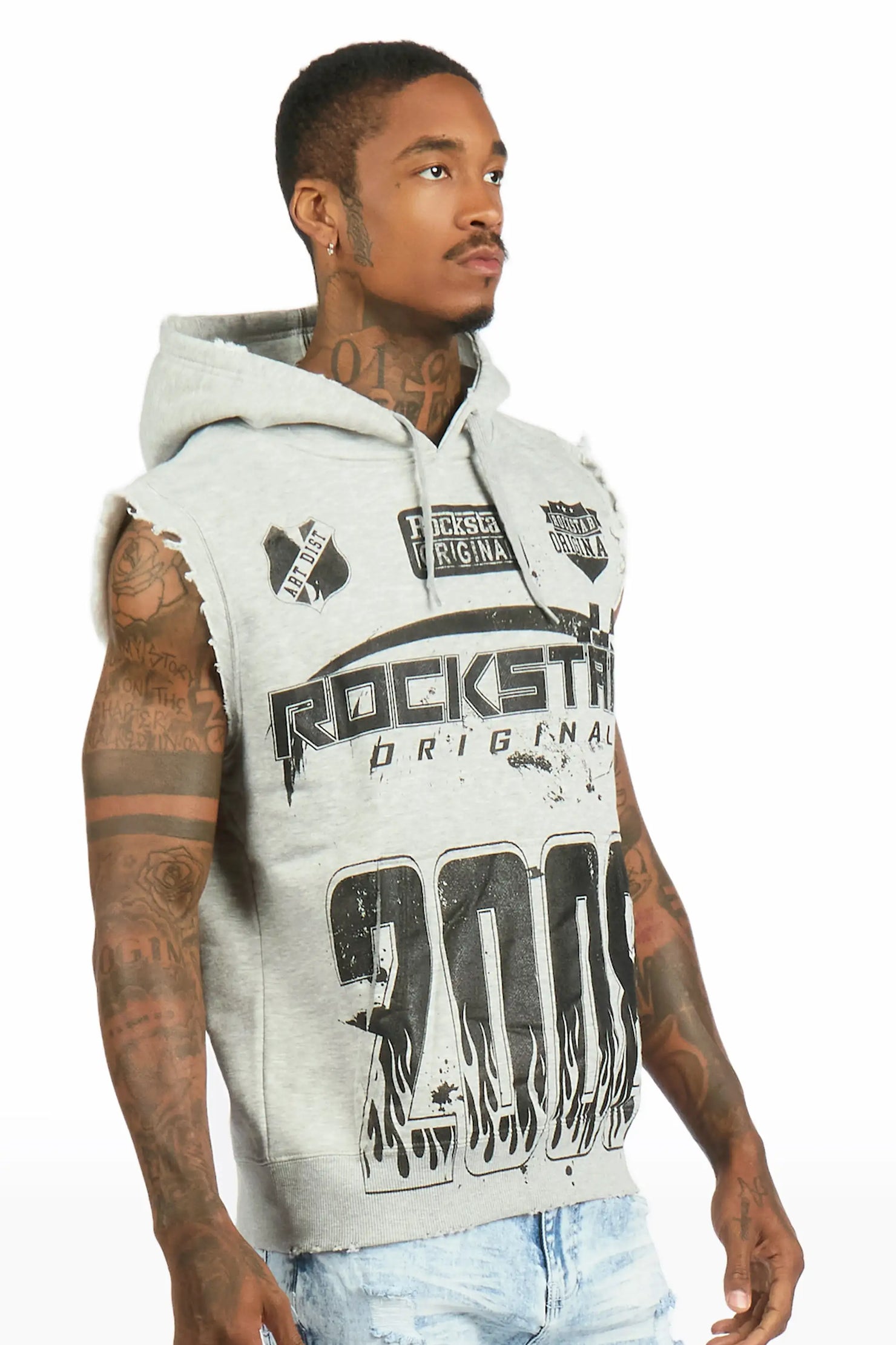Amos Grey Cut Sleeve Hoodie